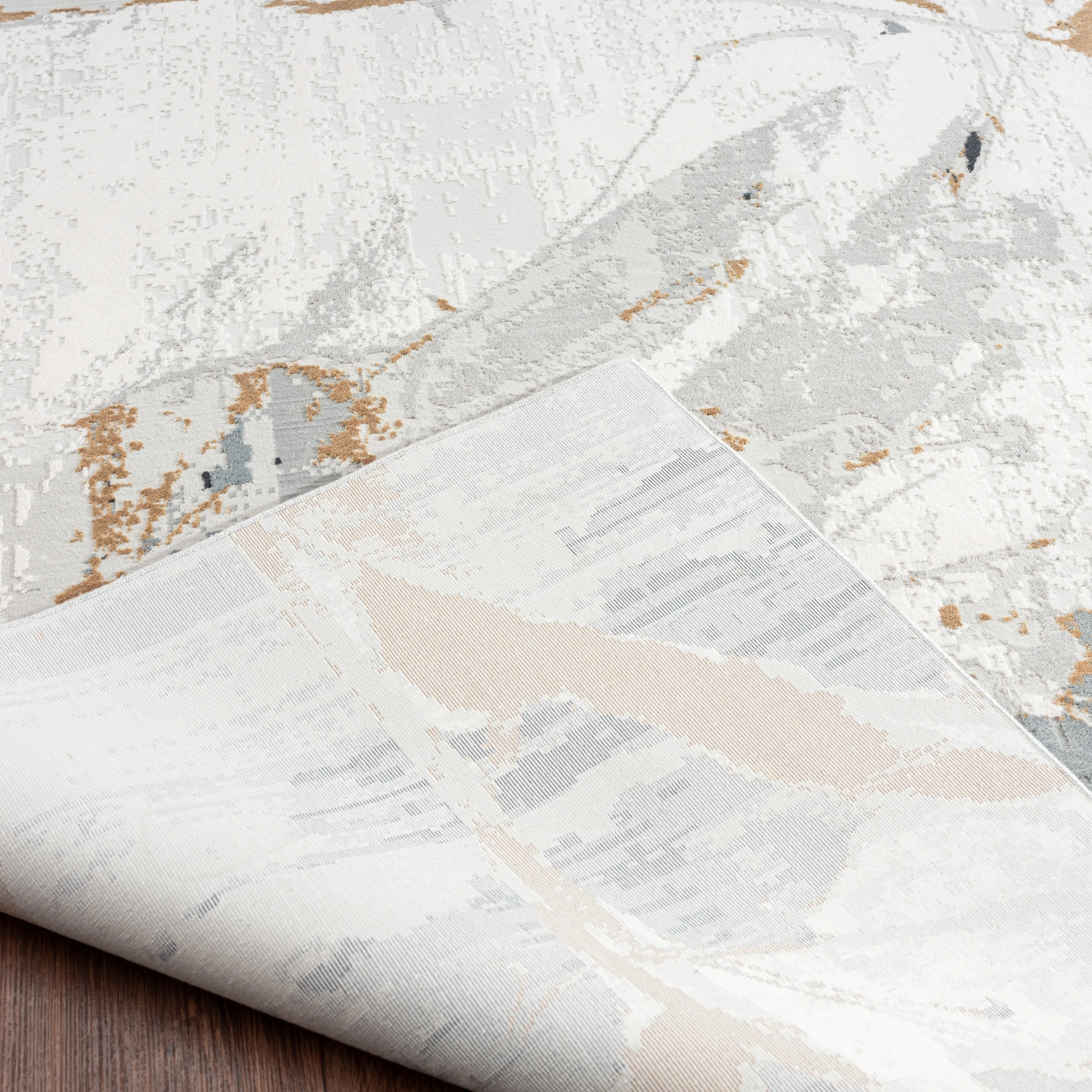 N Natori Bliss Abstract Floral Silver/Gold Modern Area Rug