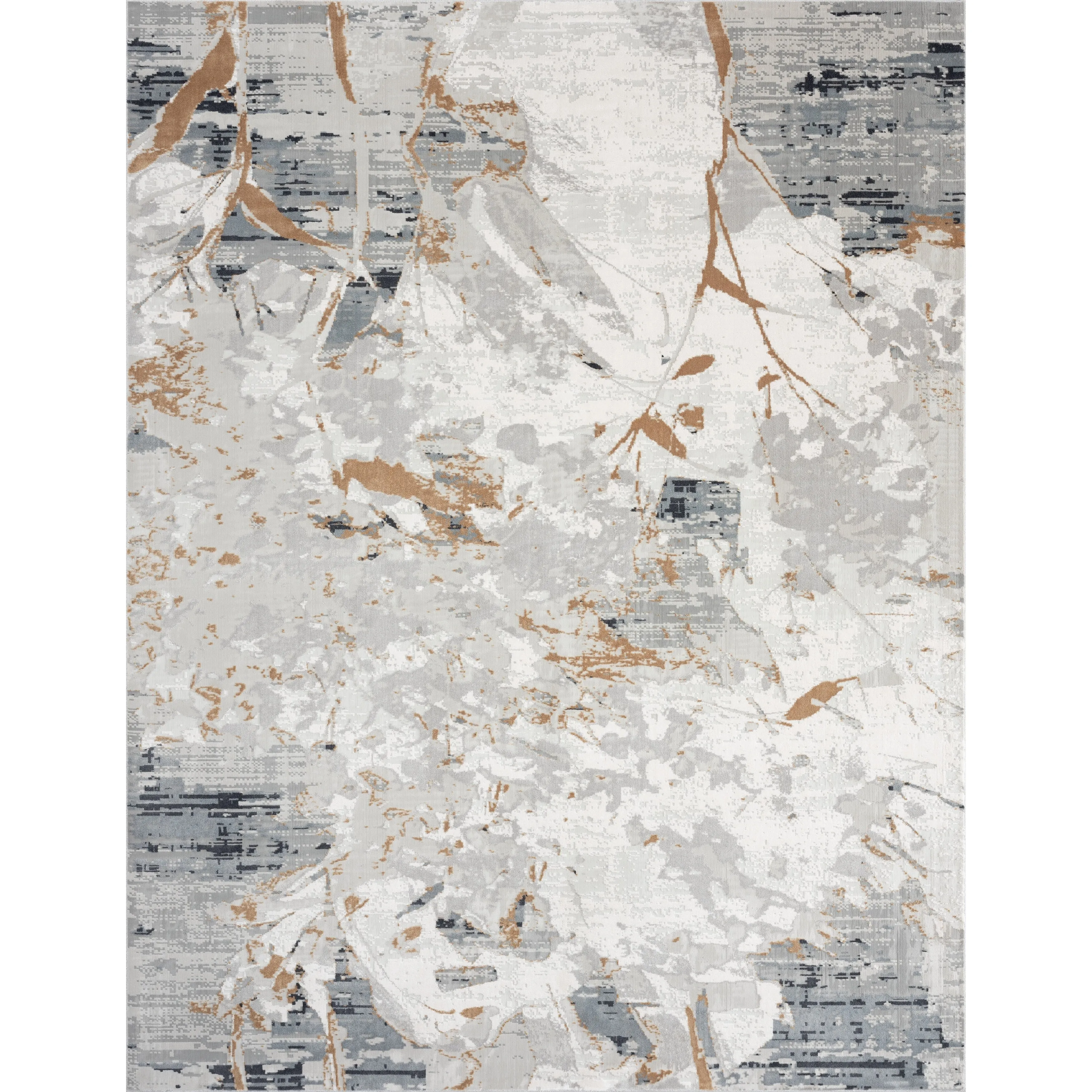 N Natori Bliss Abstract Floral Silver/Gold Modern Area Rug