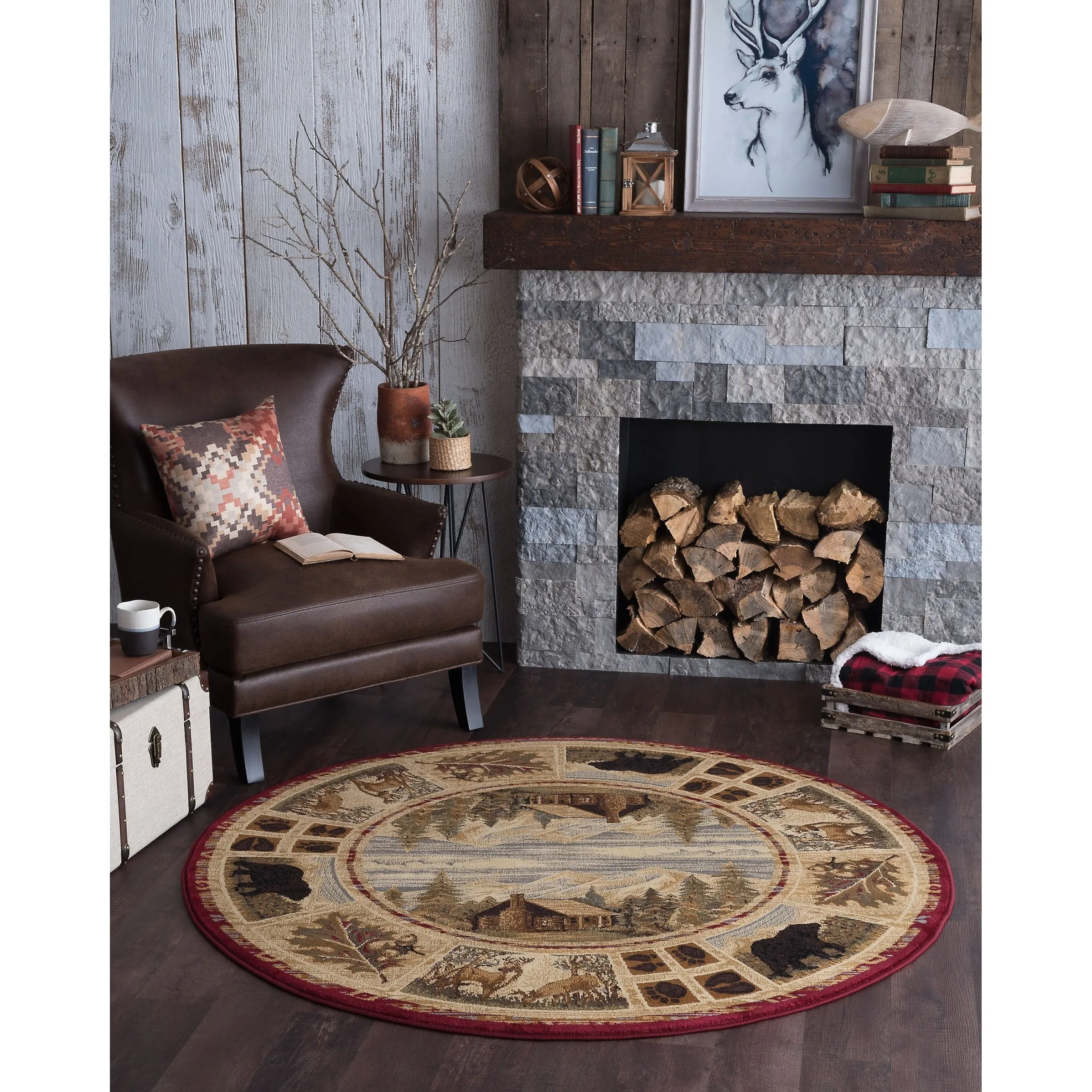 Natural Lodge Novelty Graphic Indoor Area Rug