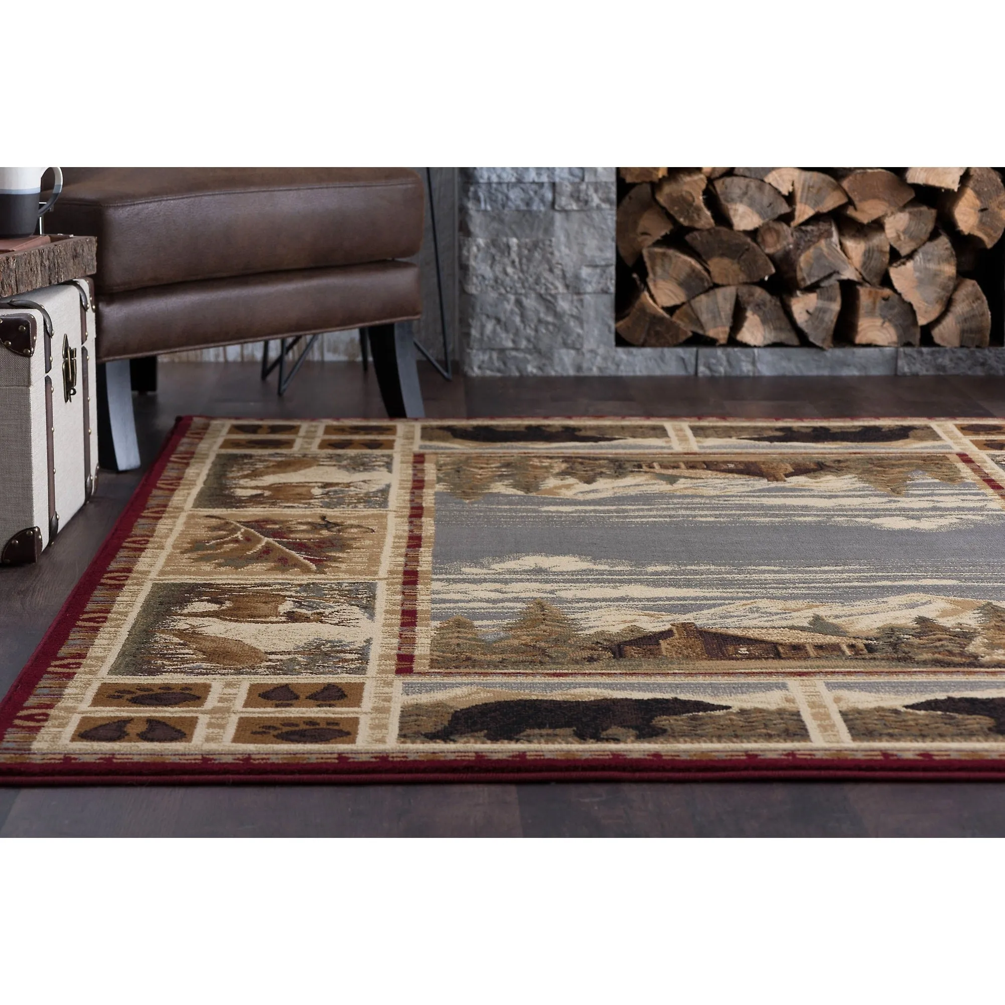 Natural Lodge Novelty Graphic Indoor Area Rug