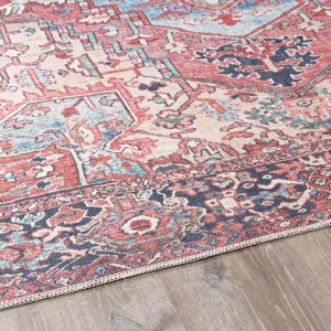 Neyland Machine Washable Oriental Traditional Persian Medallion Dark Red. Burgundy. Blue Area Rug