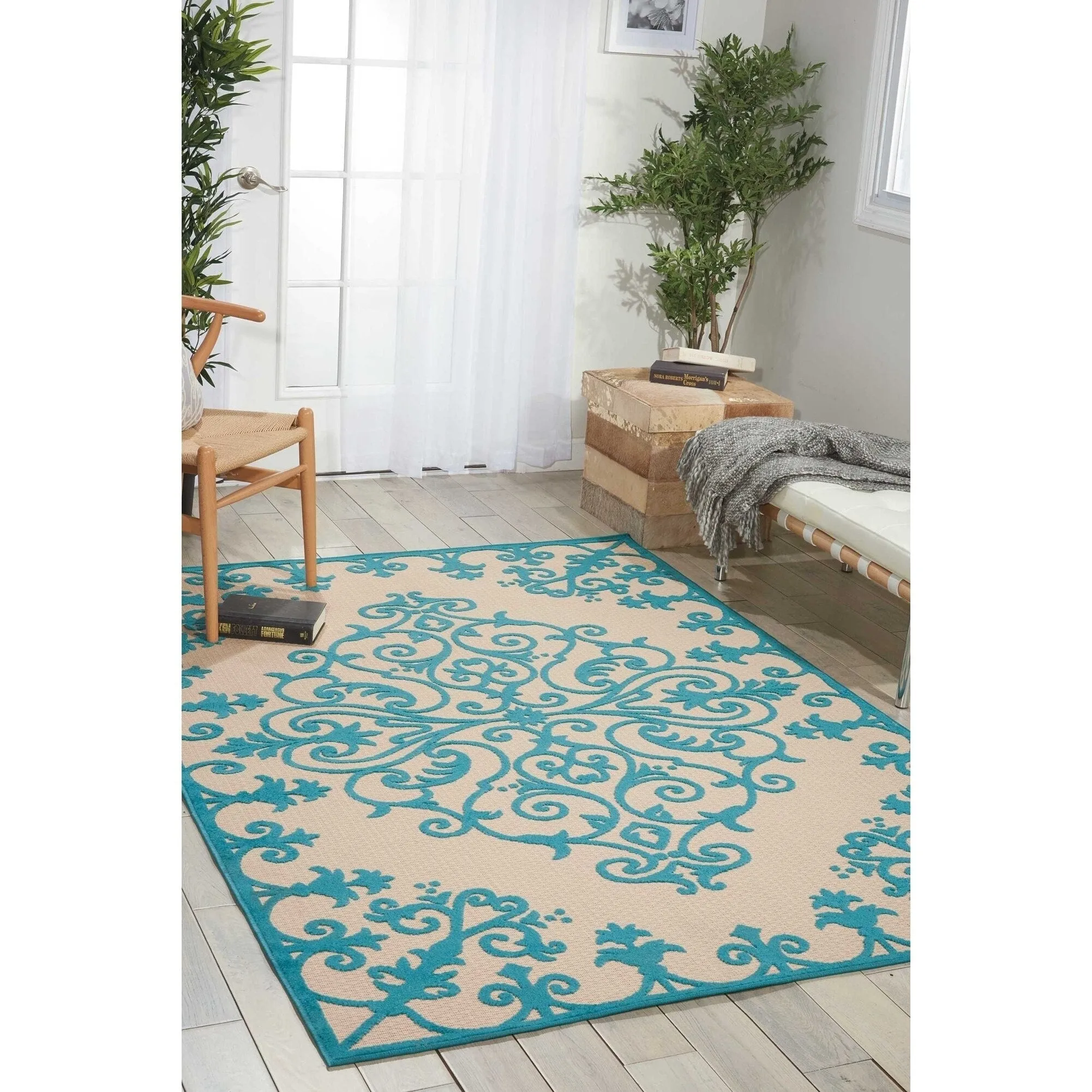 Nourison Aloha Modern Medallion Scroll Indoor / Outdoor Area Rug
