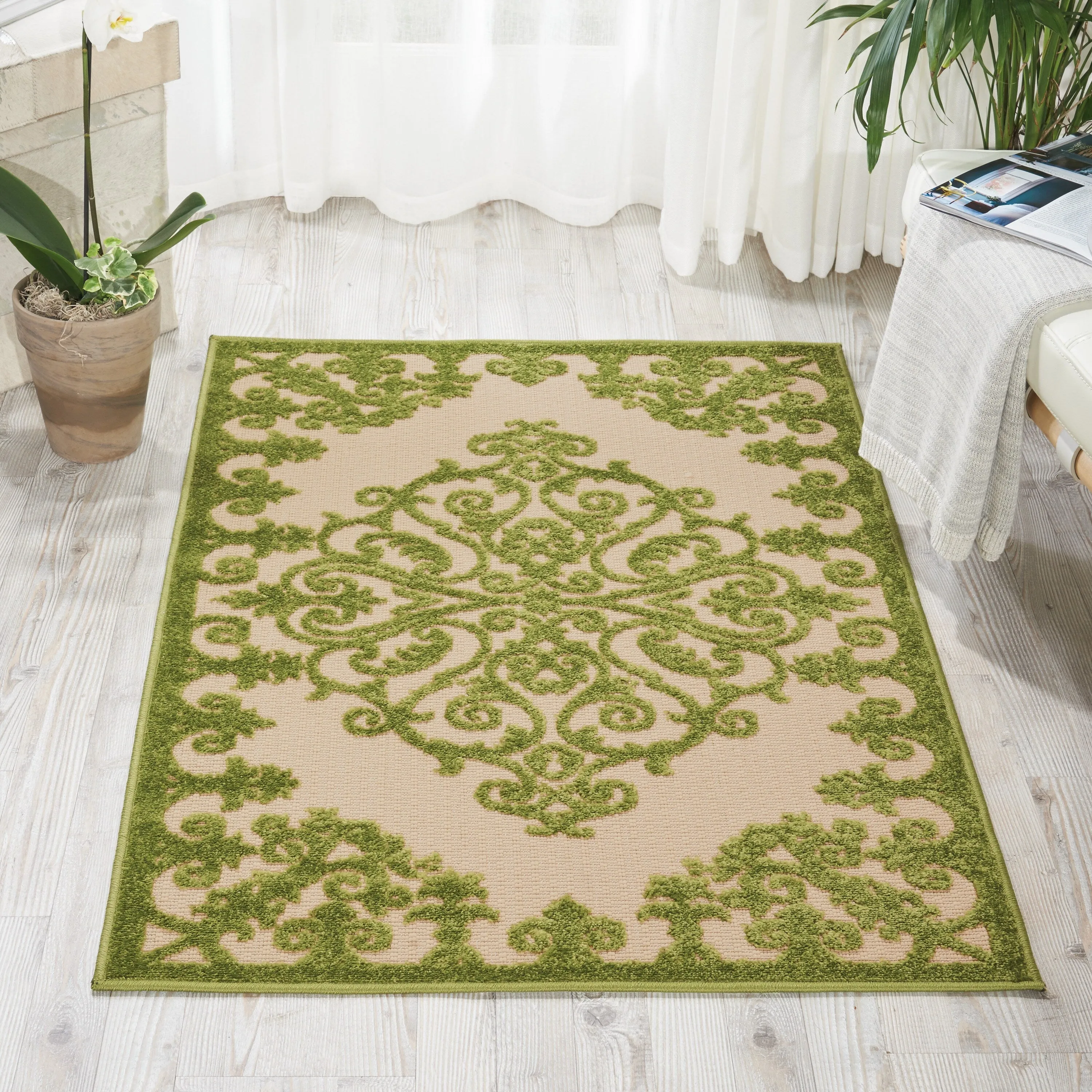 Nourison Aloha Modern Medallion Scroll Indoor / Outdoor Area Rug
