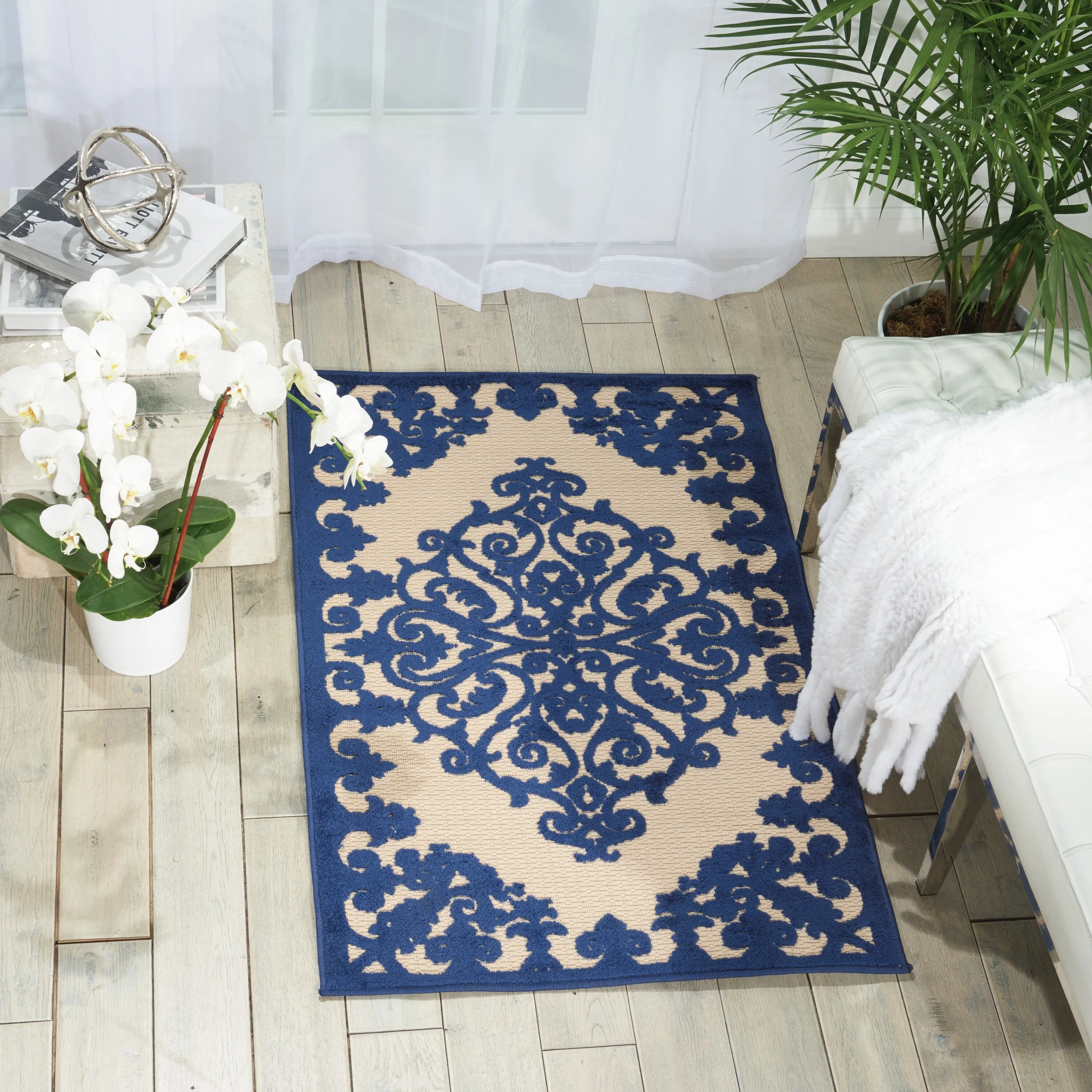 Nourison Aloha Modern Medallion Scroll Indoor / Outdoor Area Rug
