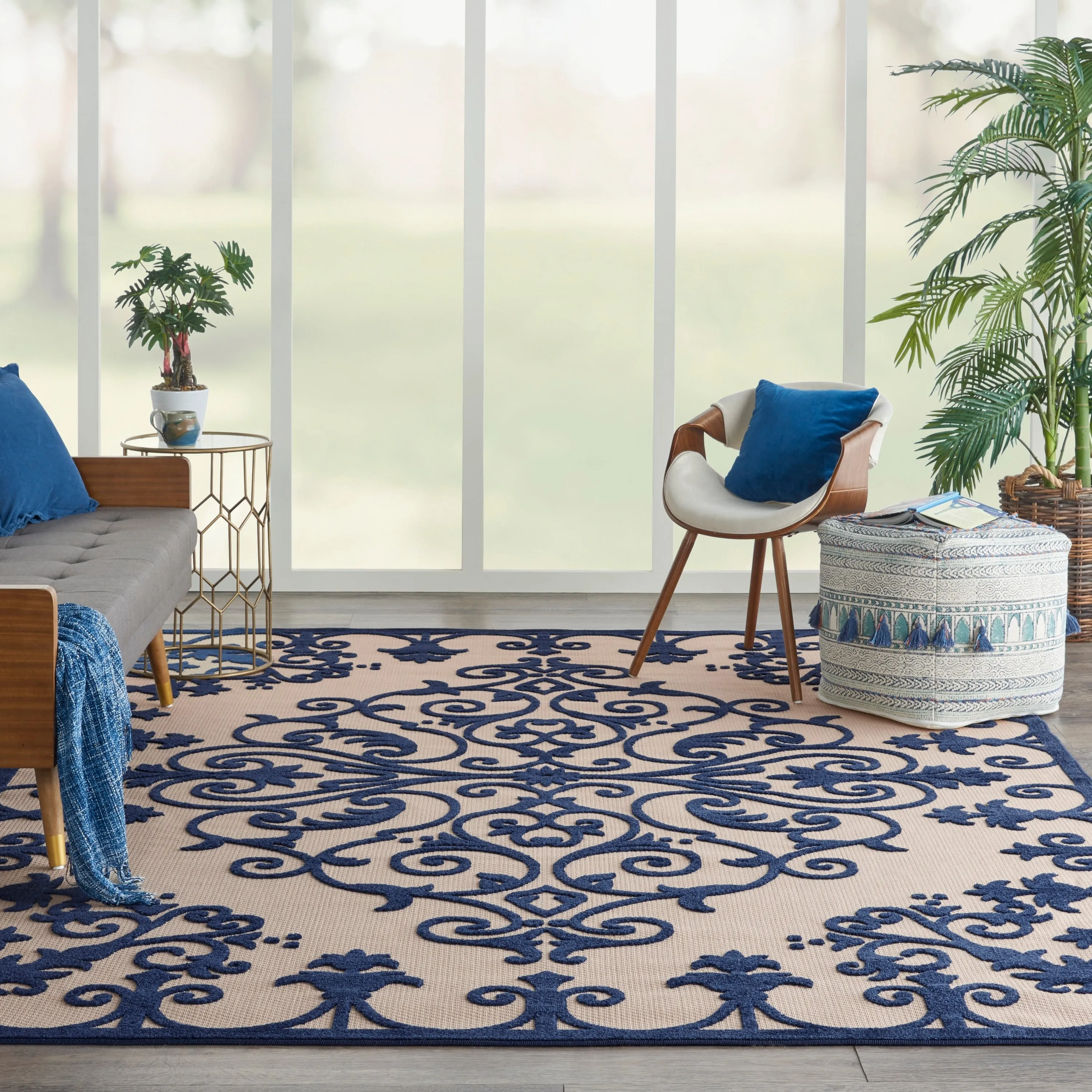 Nourison Aloha Modern Medallion Scroll Indoor / Outdoor Area Rug