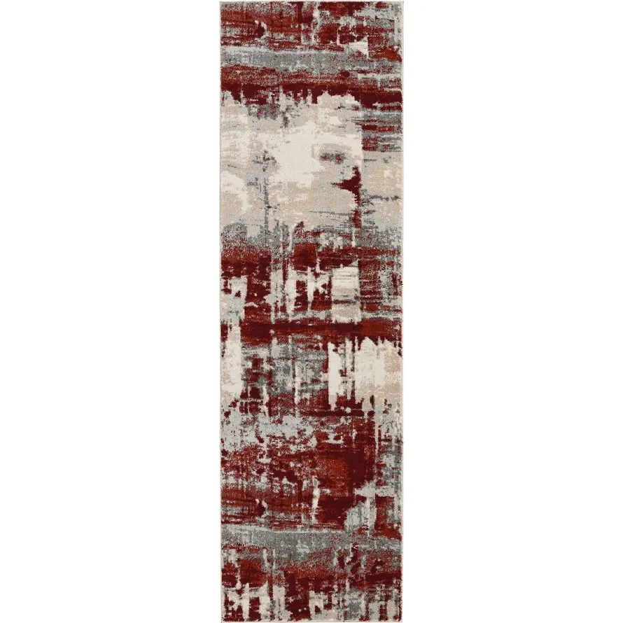 Nourison Maxell Modern Abstract Red Ivory Area Rug