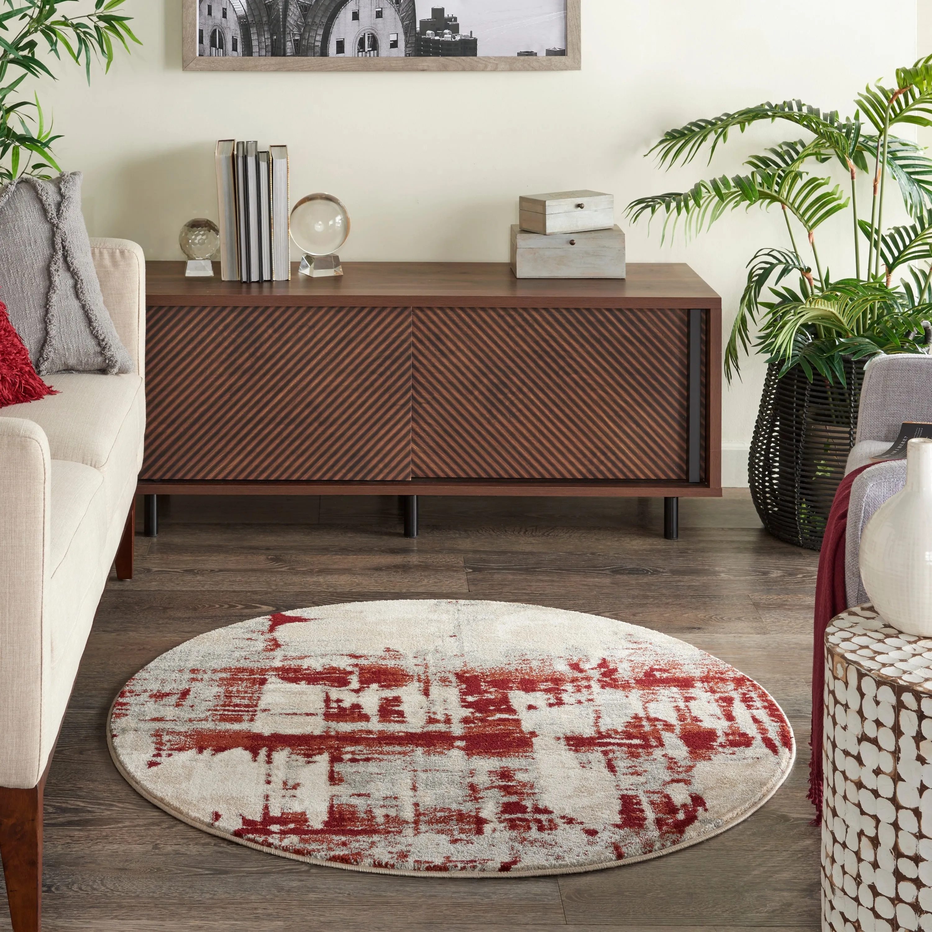Nourison Maxell Modern Abstract Red Ivory Area Rug