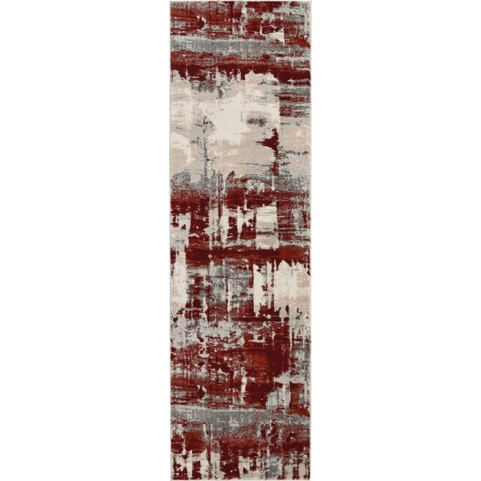 Nourison Maxell Modern Abstract Red Ivory Area Rug