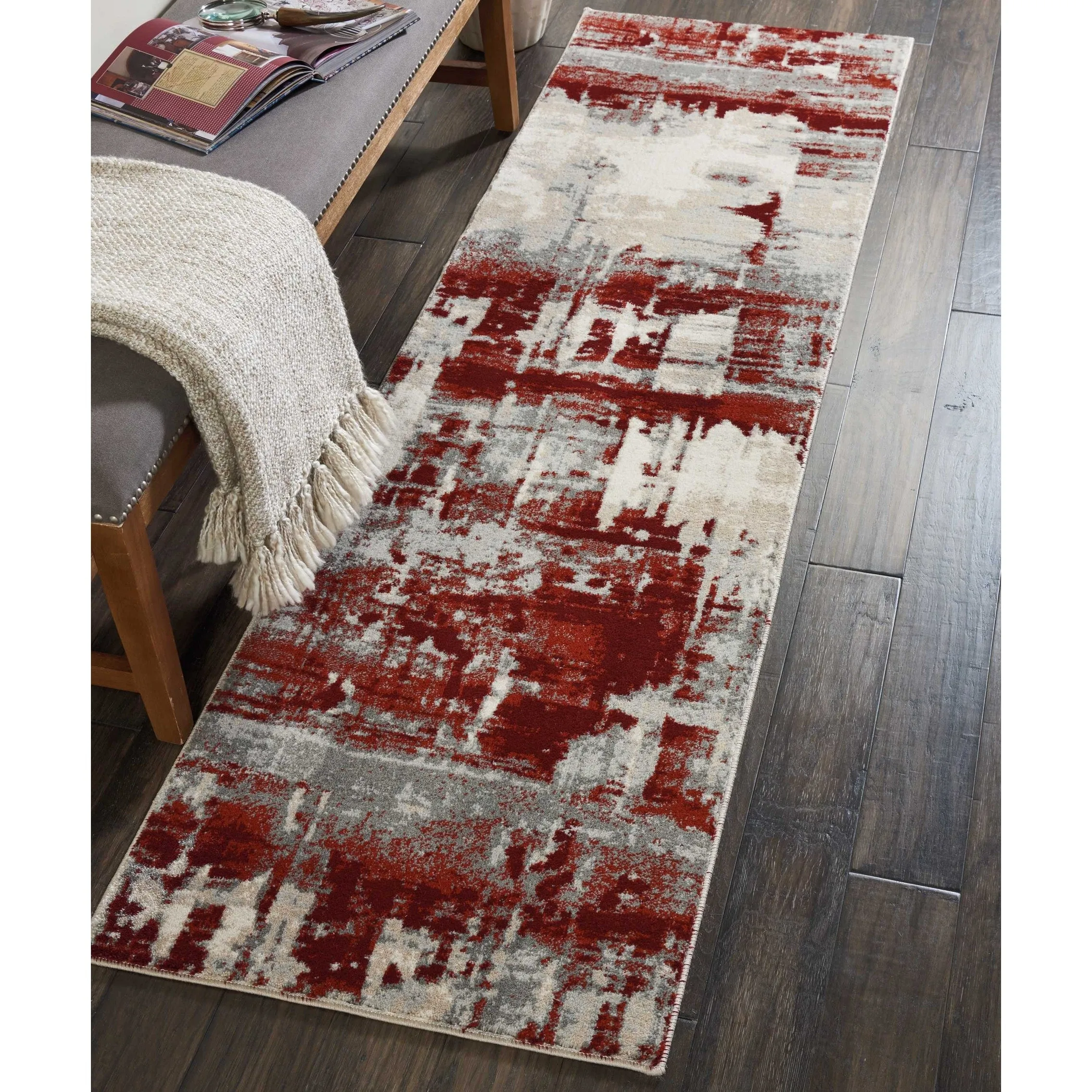 Nourison Maxell Modern Abstract Red Ivory Area Rug