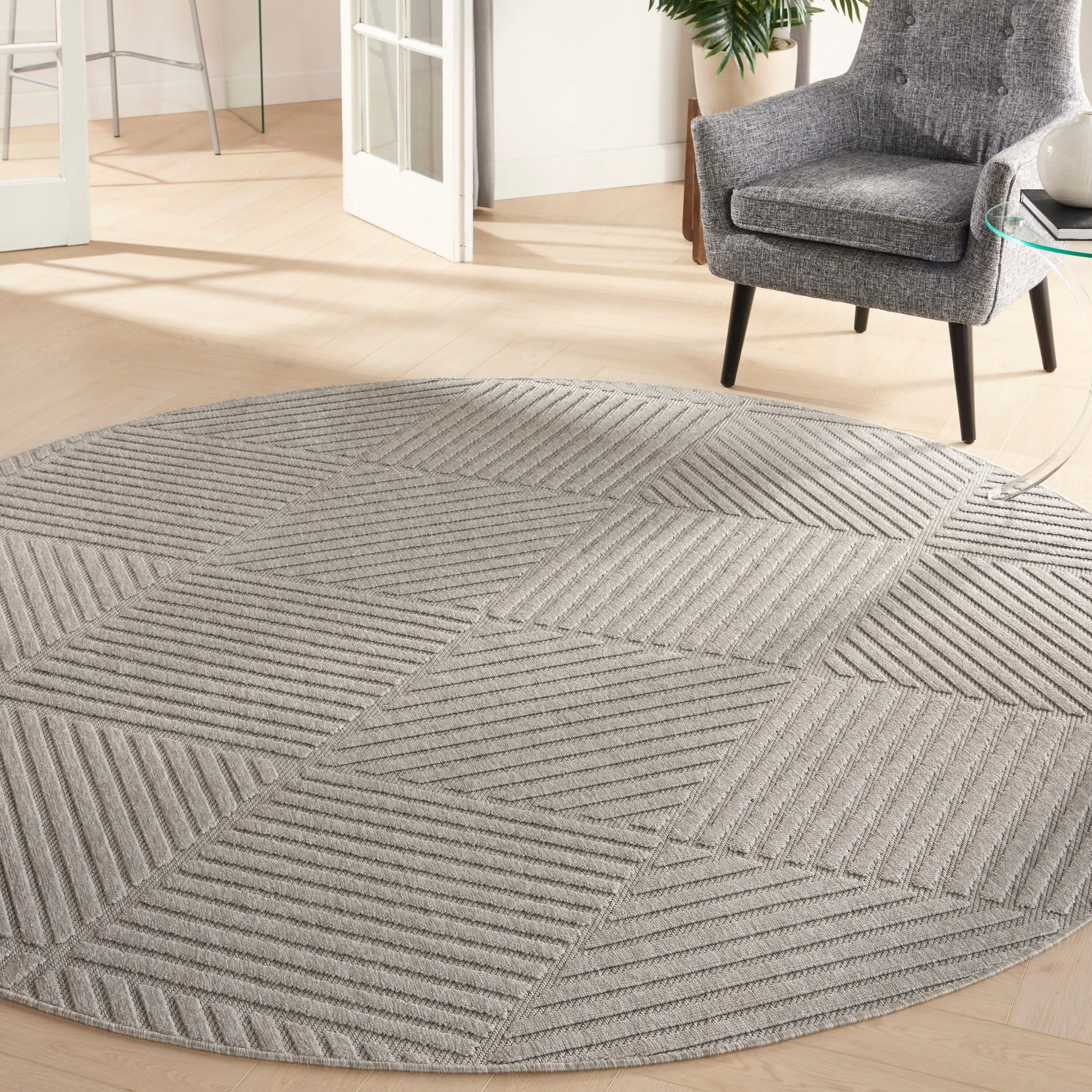 Nourison Palamos Textured Geometric Stripes Indoor/ Outdoor Area Rug