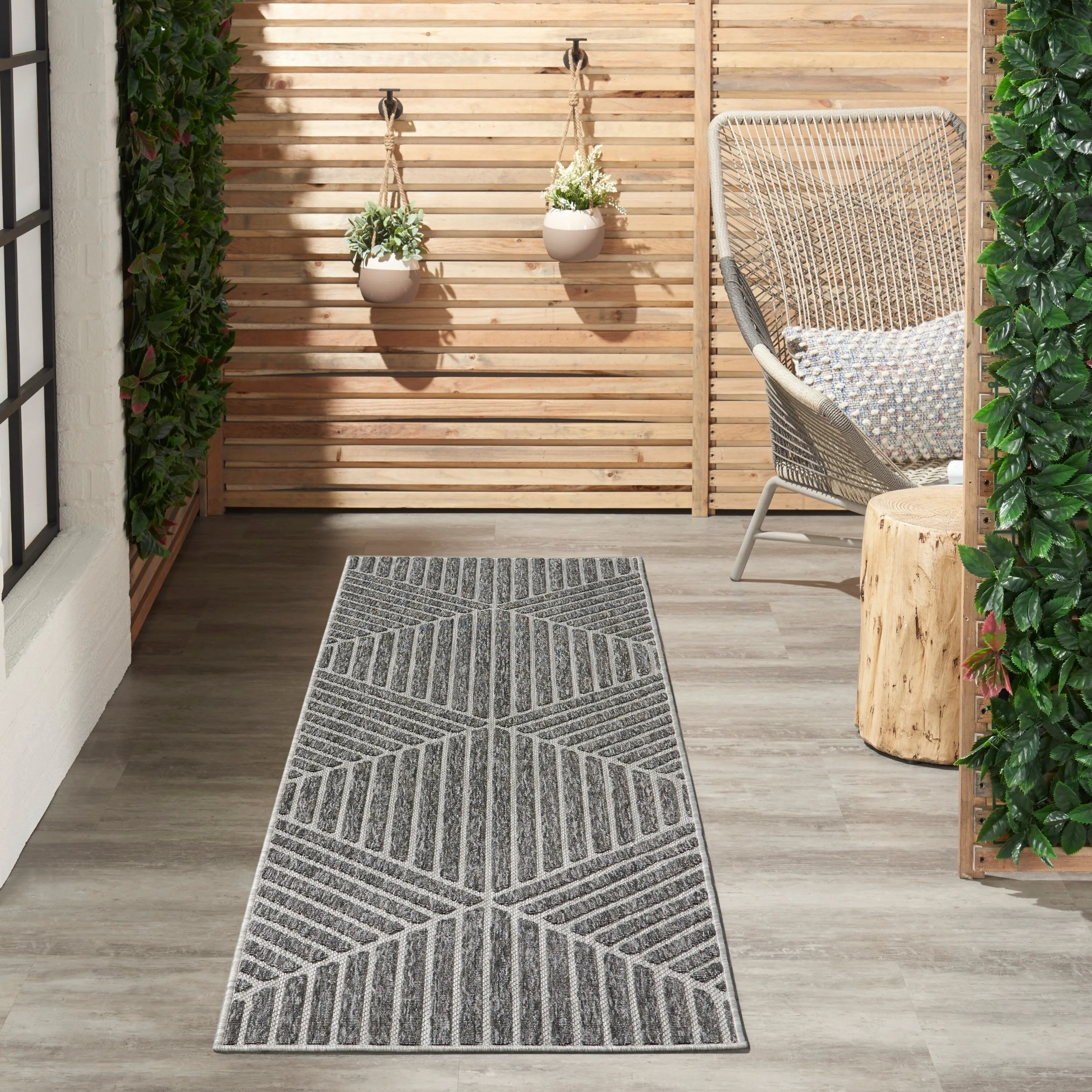 Nourison Palamos Textured Geometric Stripes Indoor/ Outdoor Area Rug