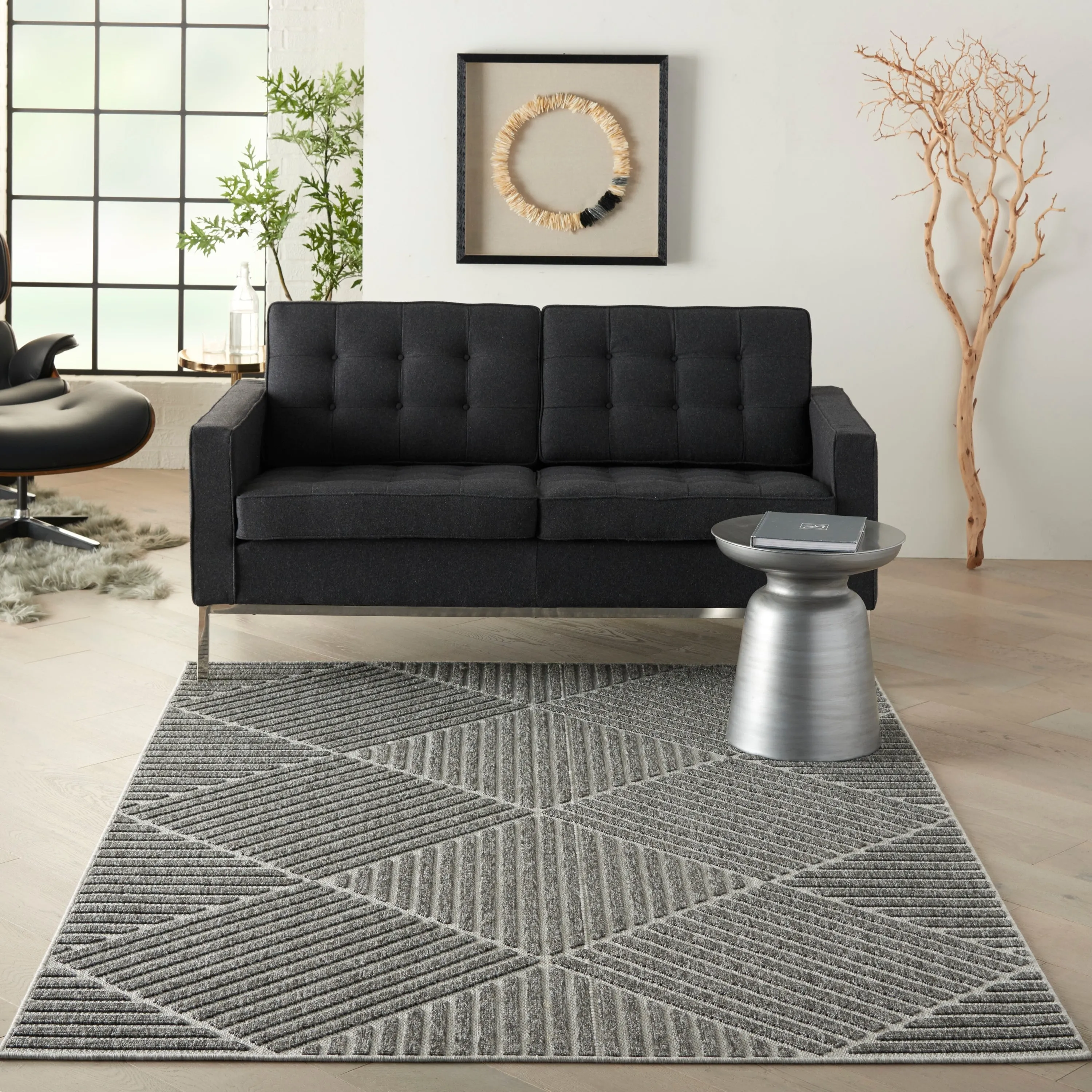 Nourison Palamos Textured Geometric Stripes Indoor/ Outdoor Area Rug