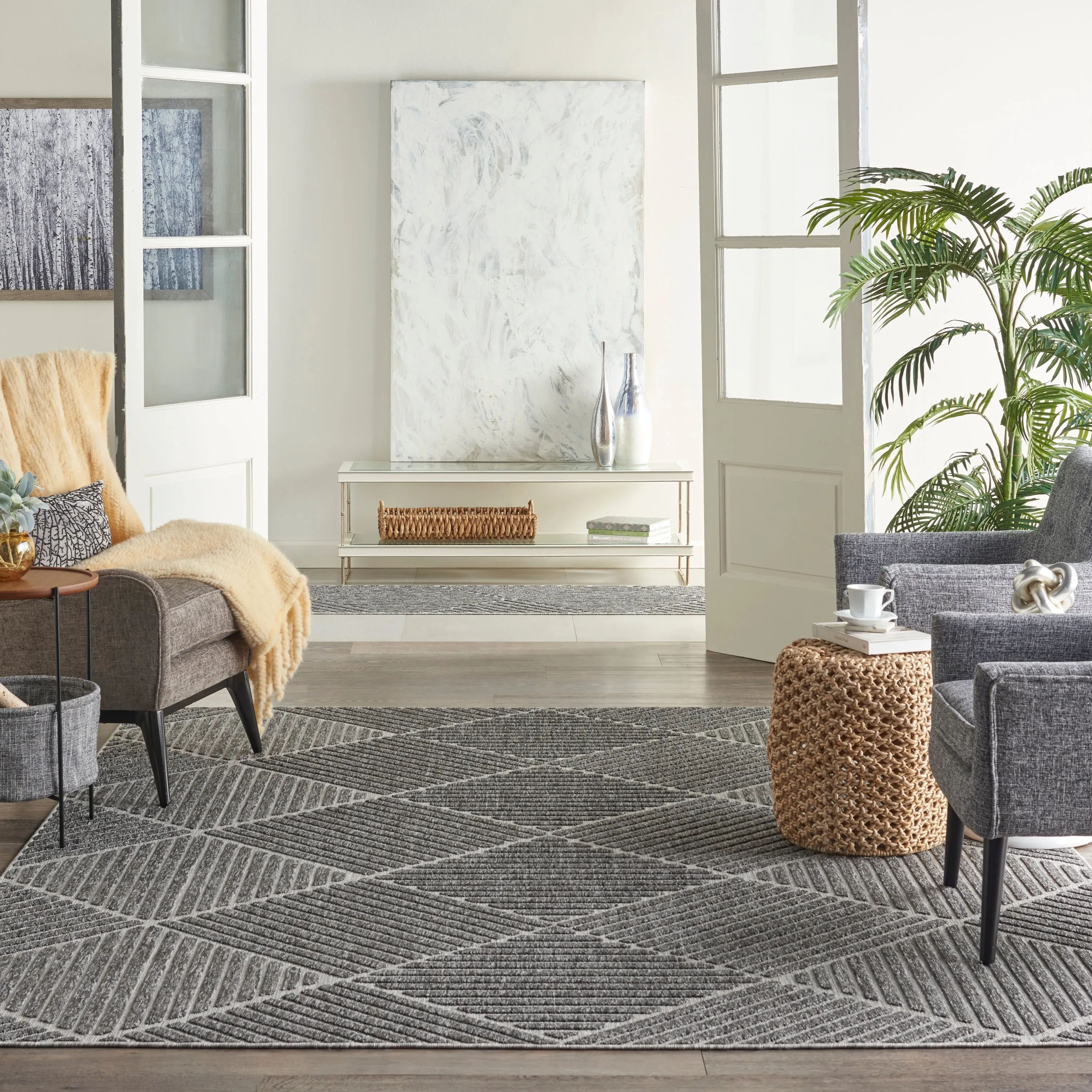 Nourison Palamos Textured Geometric Stripes Indoor/ Outdoor Area Rug