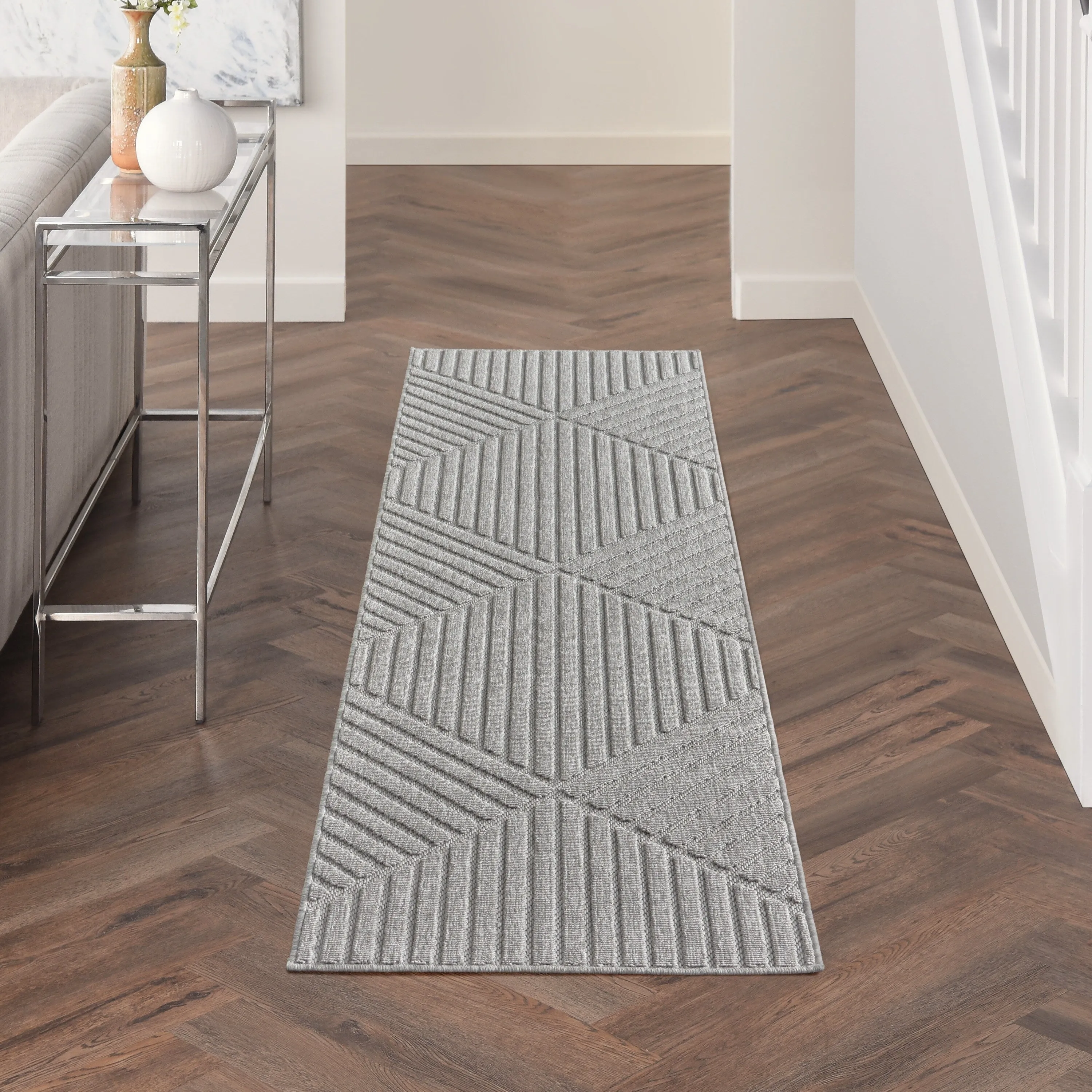 Nourison Palamos Textured Geometric Stripes Indoor/ Outdoor Area Rug