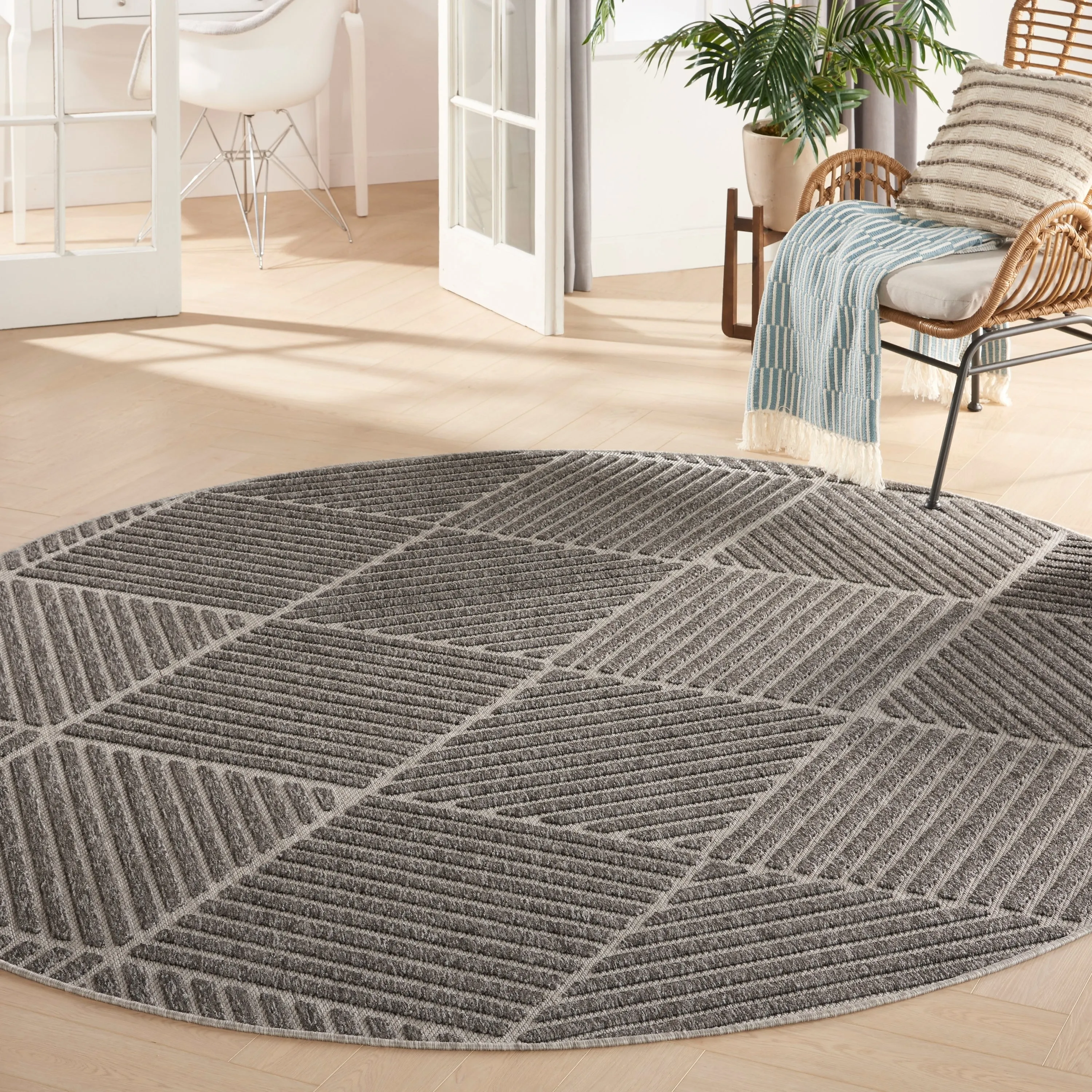 Nourison Palamos Textured Geometric Stripes Indoor/ Outdoor Area Rug