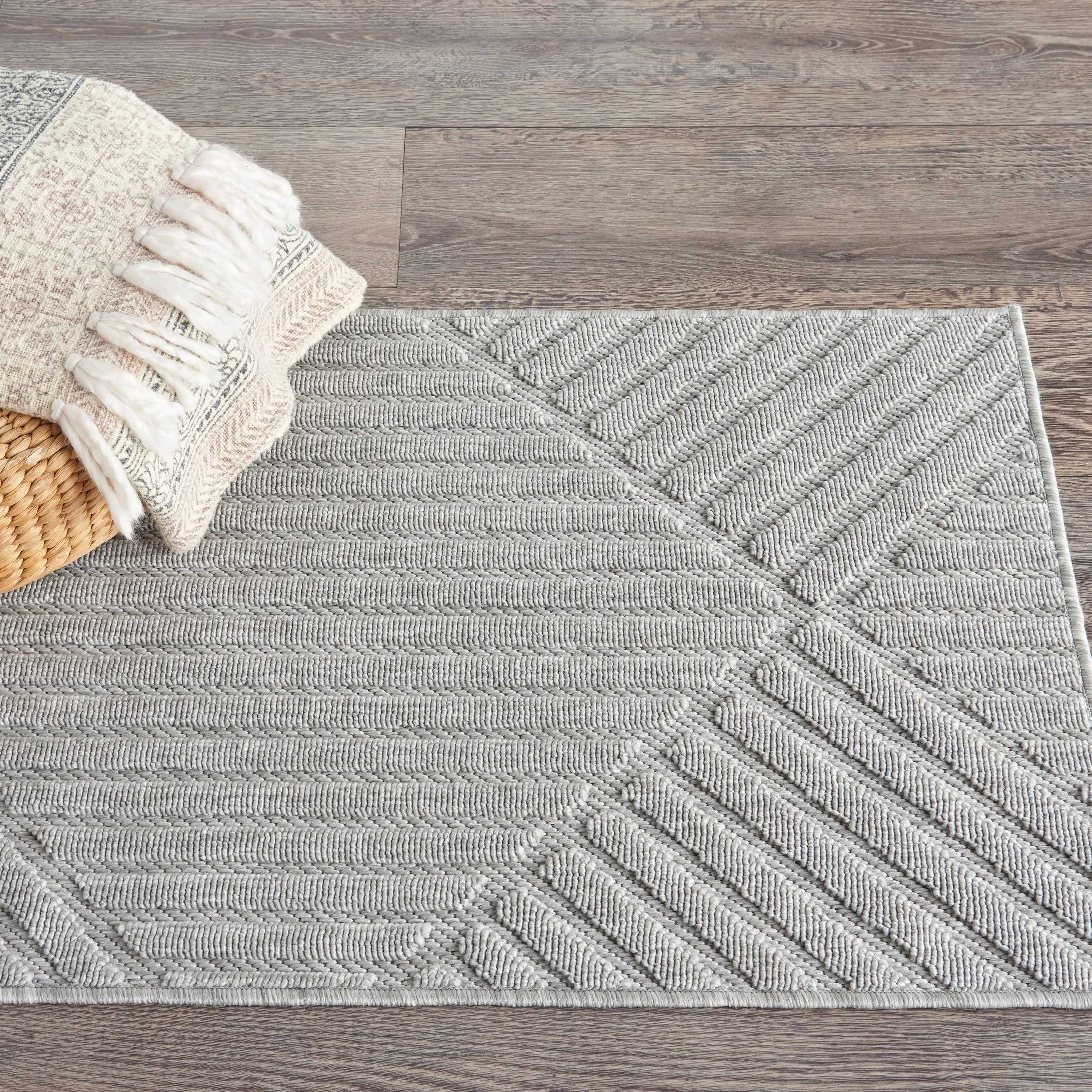 Nourison Palamos Textured Geometric Stripes Indoor/ Outdoor Area Rug