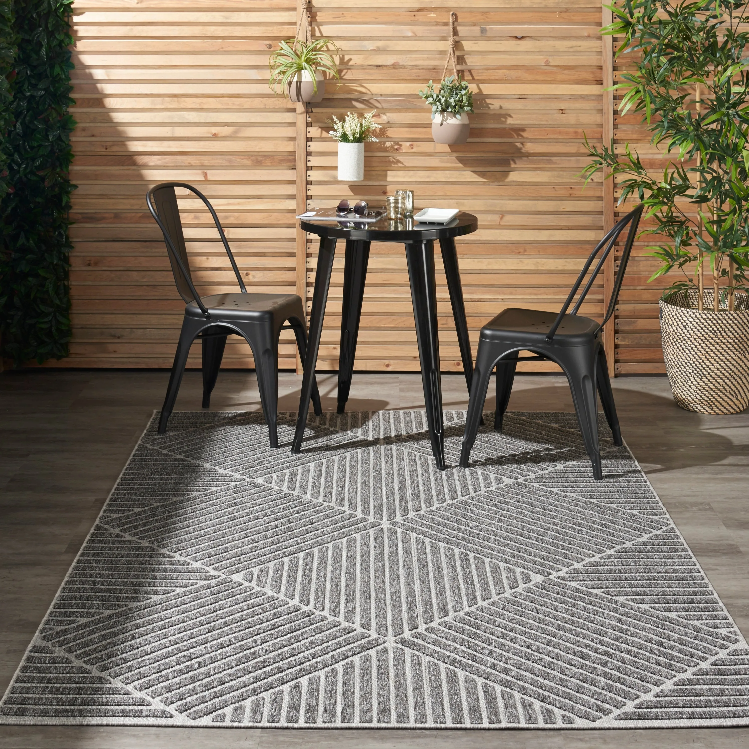Nourison Palamos Textured Geometric Stripes Indoor/ Outdoor Area Rug