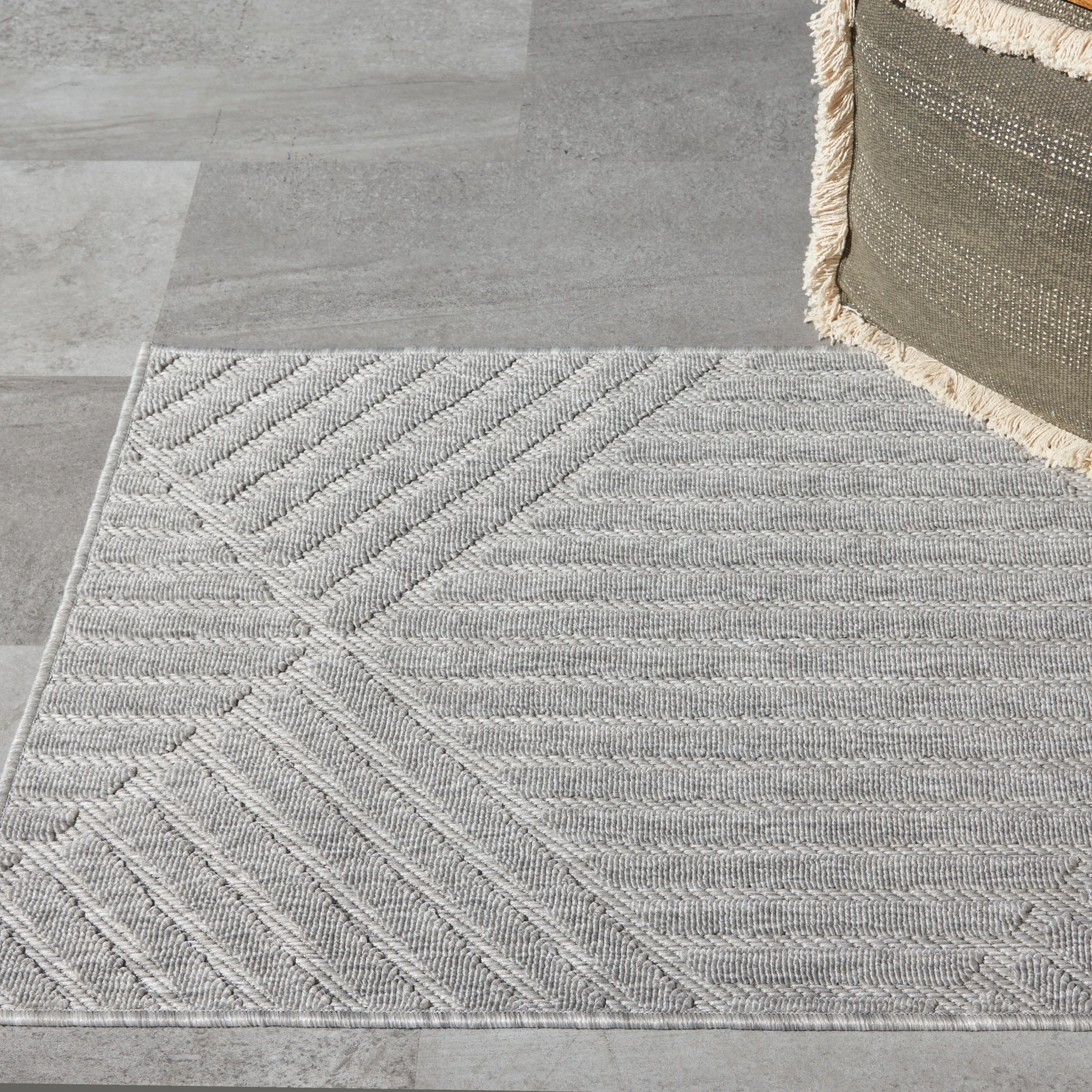 Nourison Palamos Textured Geometric Stripes Indoor/ Outdoor Area Rug