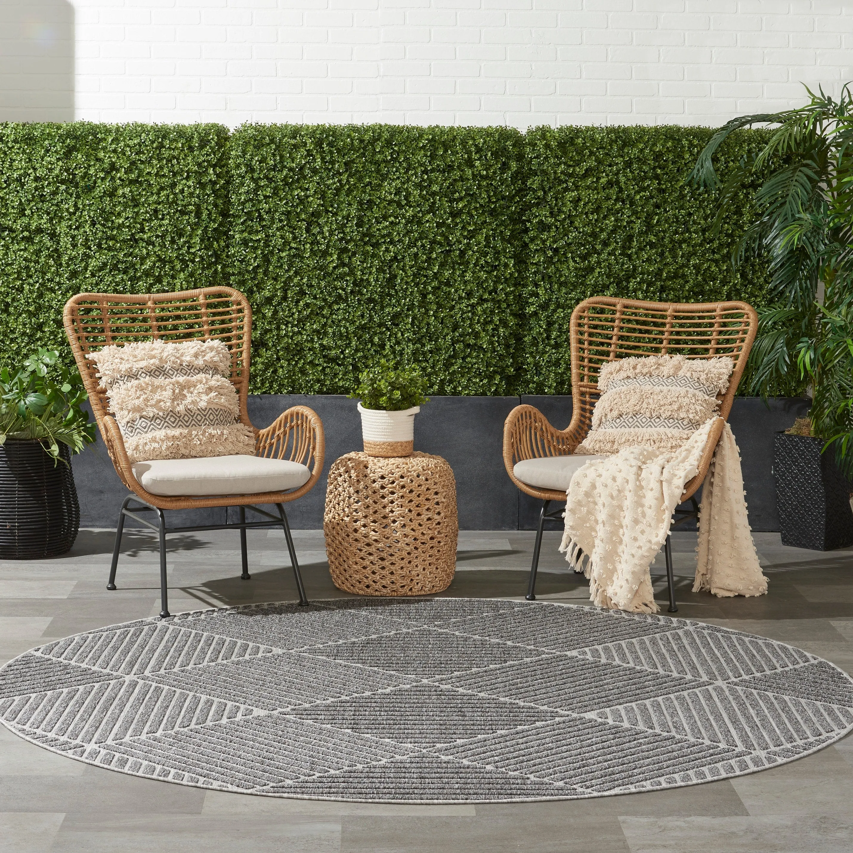 Nourison Palamos Textured Geometric Stripes Indoor/ Outdoor Area Rug