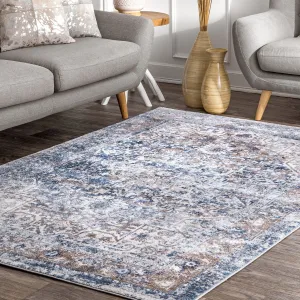 Nuloom Blue Transitional Classical Herver Florid Distressed Persian Medallion Border Area Rug