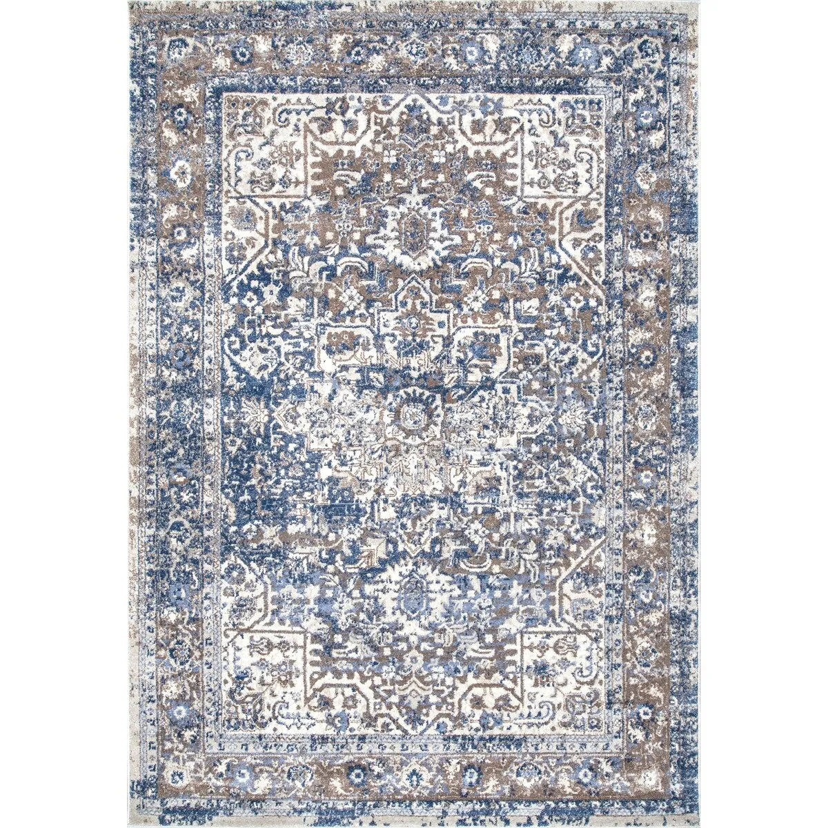 Nuloom Blue Transitional Classical Herver Florid Distressed Persian Medallion Border Area Rug