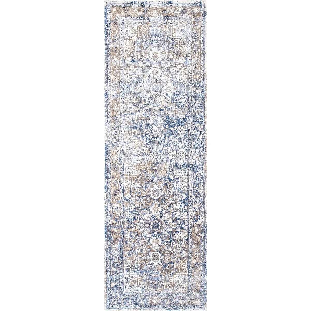 Nuloom Blue Transitional Classical Herver Florid Distressed Persian Medallion Border Area Rug