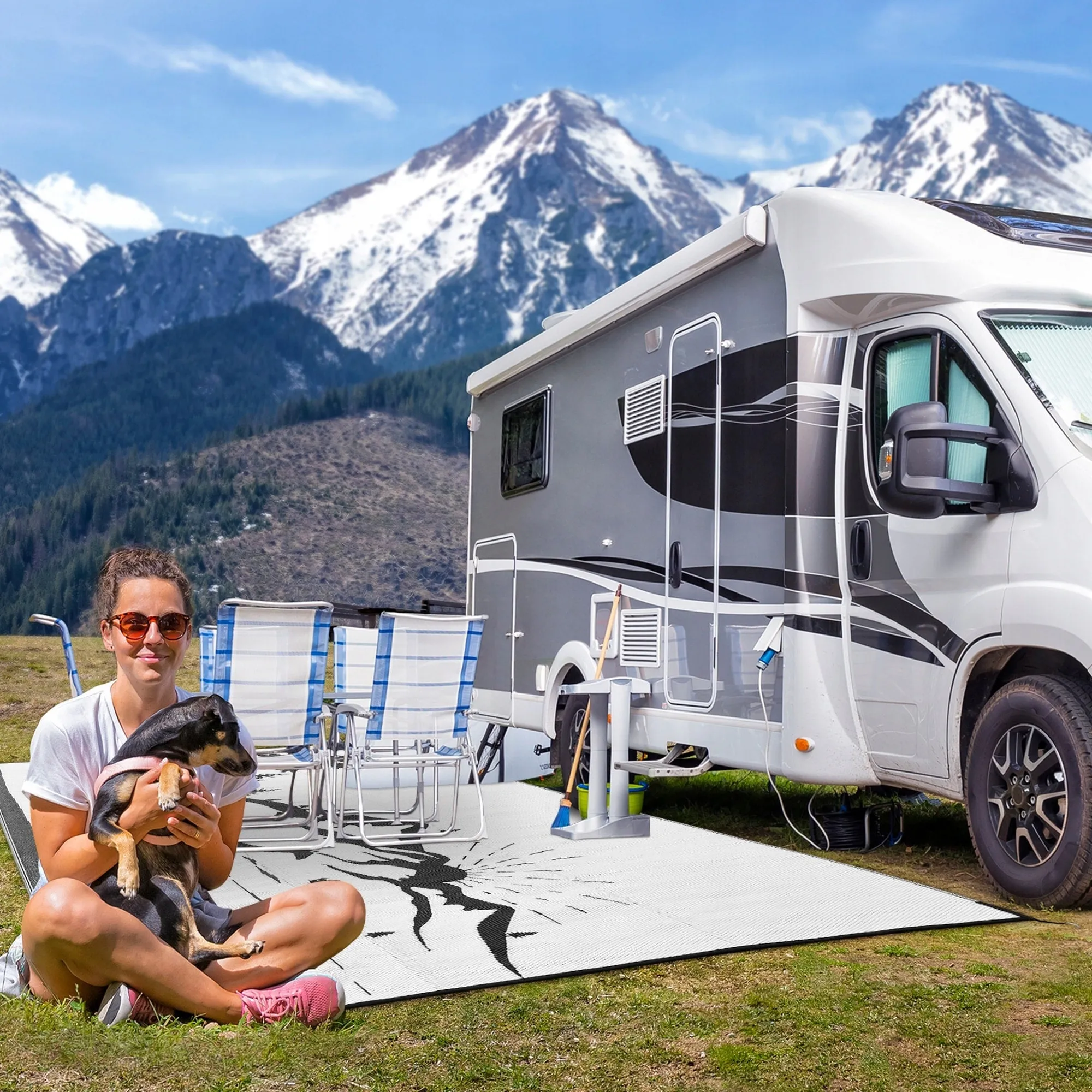 Outdoor Reversible Rugs for Garden Patio Camping Waterproof RV Rug