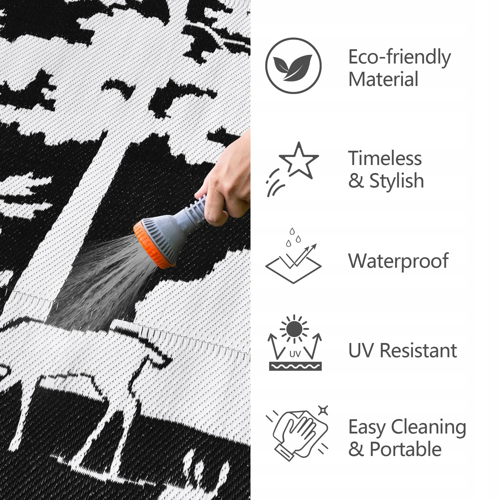 Outdoor Reversible Rugs for Garden Patio Camping Waterproof RV Rug