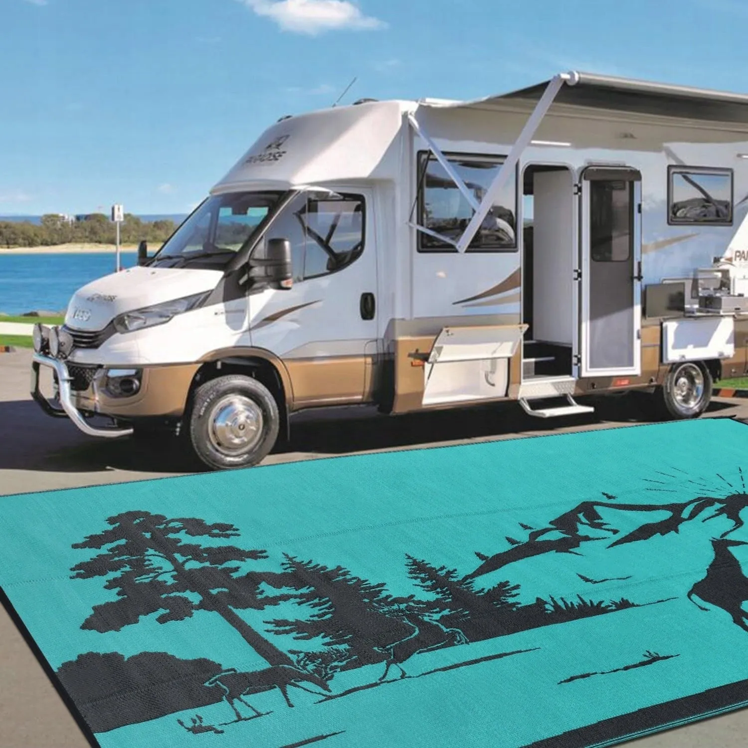 Outdoor Reversible Rugs for Garden Patio Camping Waterproof RV Rug