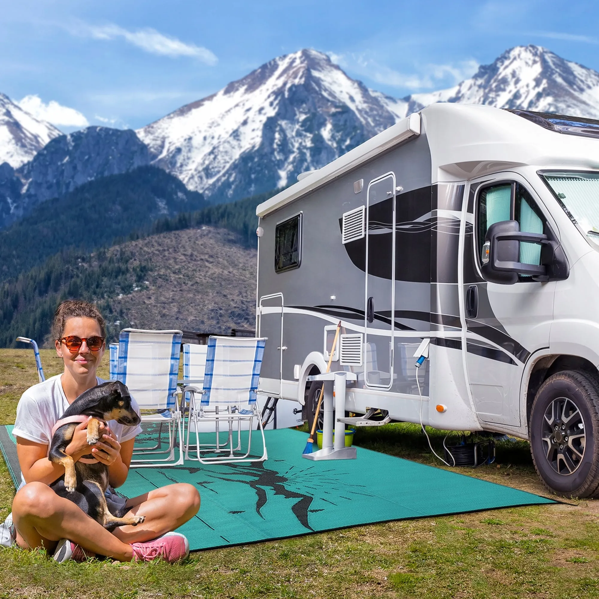 Outdoor Reversible Rugs for Garden Patio Camping Waterproof RV Rug