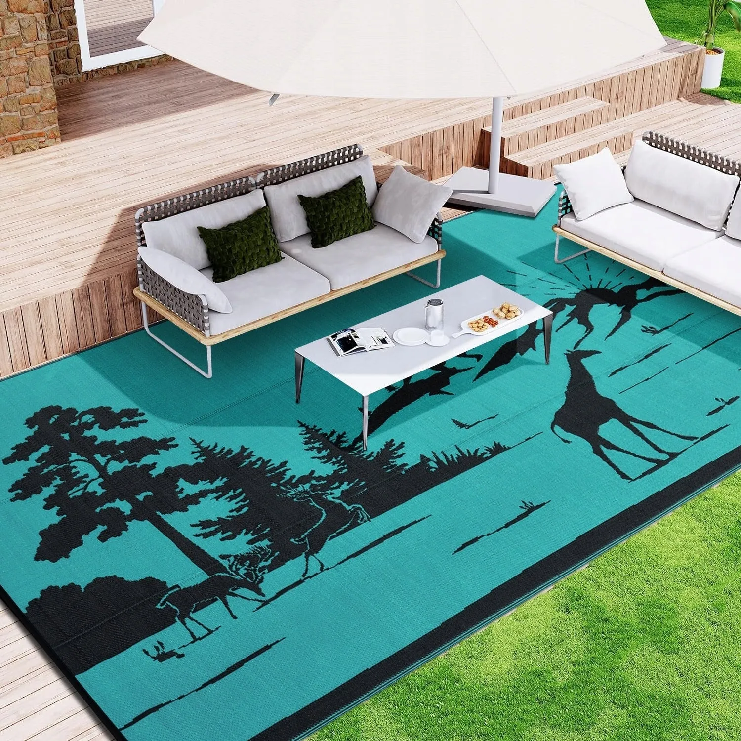 Outdoor Reversible Rugs for Garden Patio Camping Waterproof RV Rug
