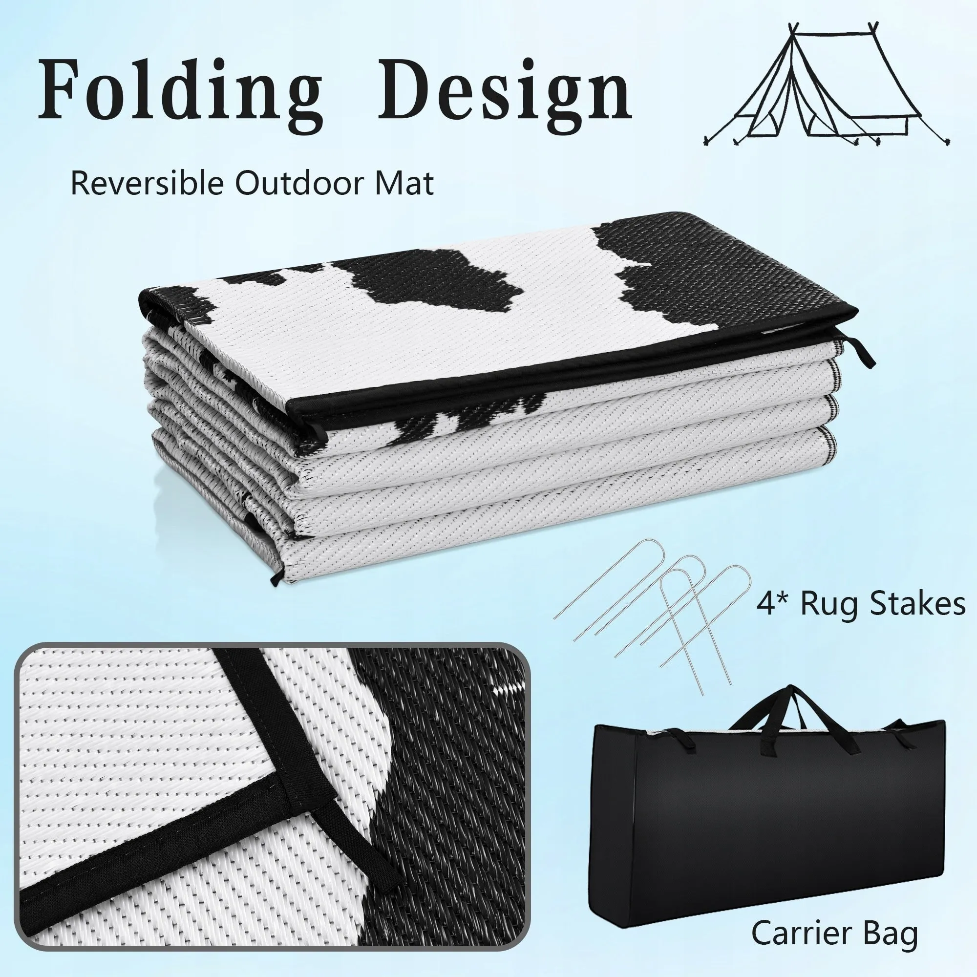 Outdoor Reversible Rugs for Garden Patio Camping Waterproof RV Rug