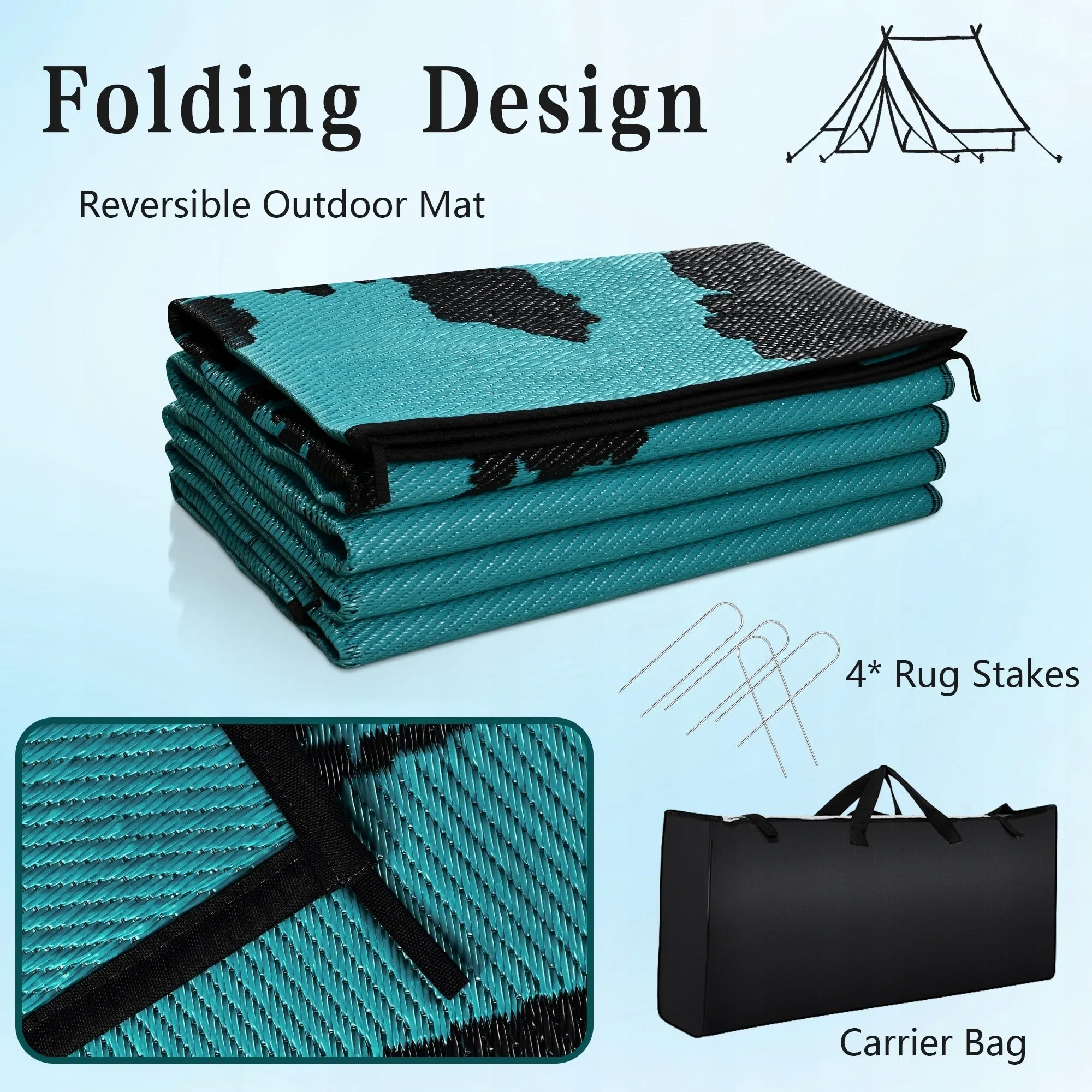 Outdoor Reversible Rugs for Garden Patio Camping Waterproof RV Rug