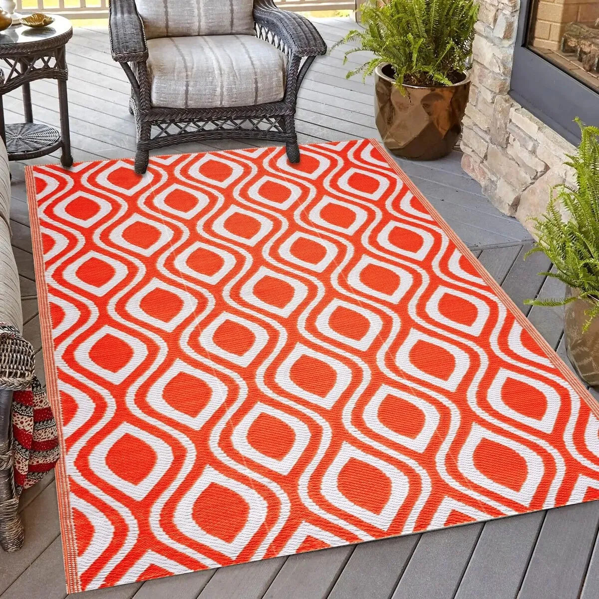Playa Rug Outdoor Recycled Reversible Plastic Folded Mat/Rug Venice Collection Lightweight & Weather. Water and UV Resistant