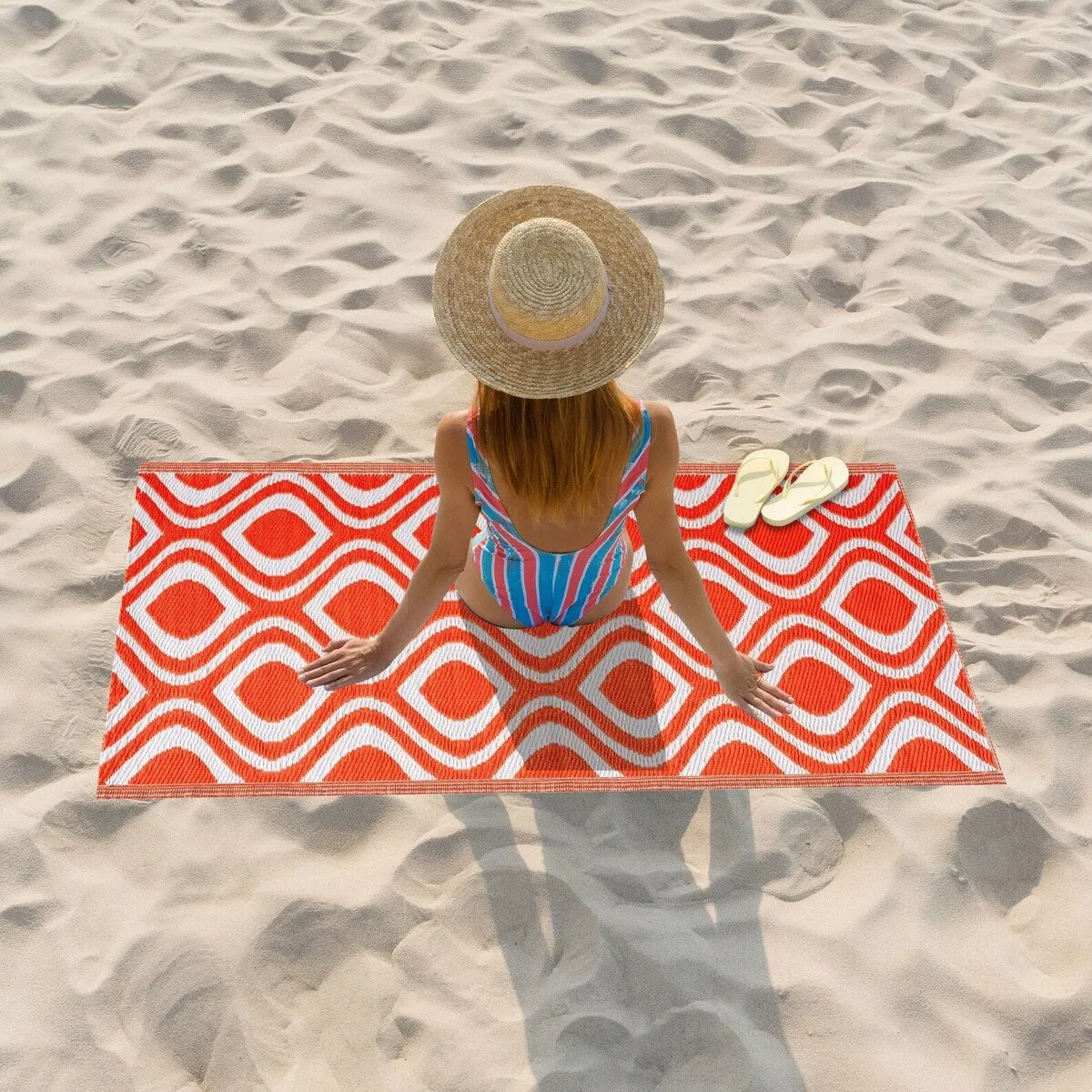 Playa Rug Outdoor Recycled Reversible Plastic Folded Mat/Rug Venice Collection Lightweight & Weather. Water and UV Resistant