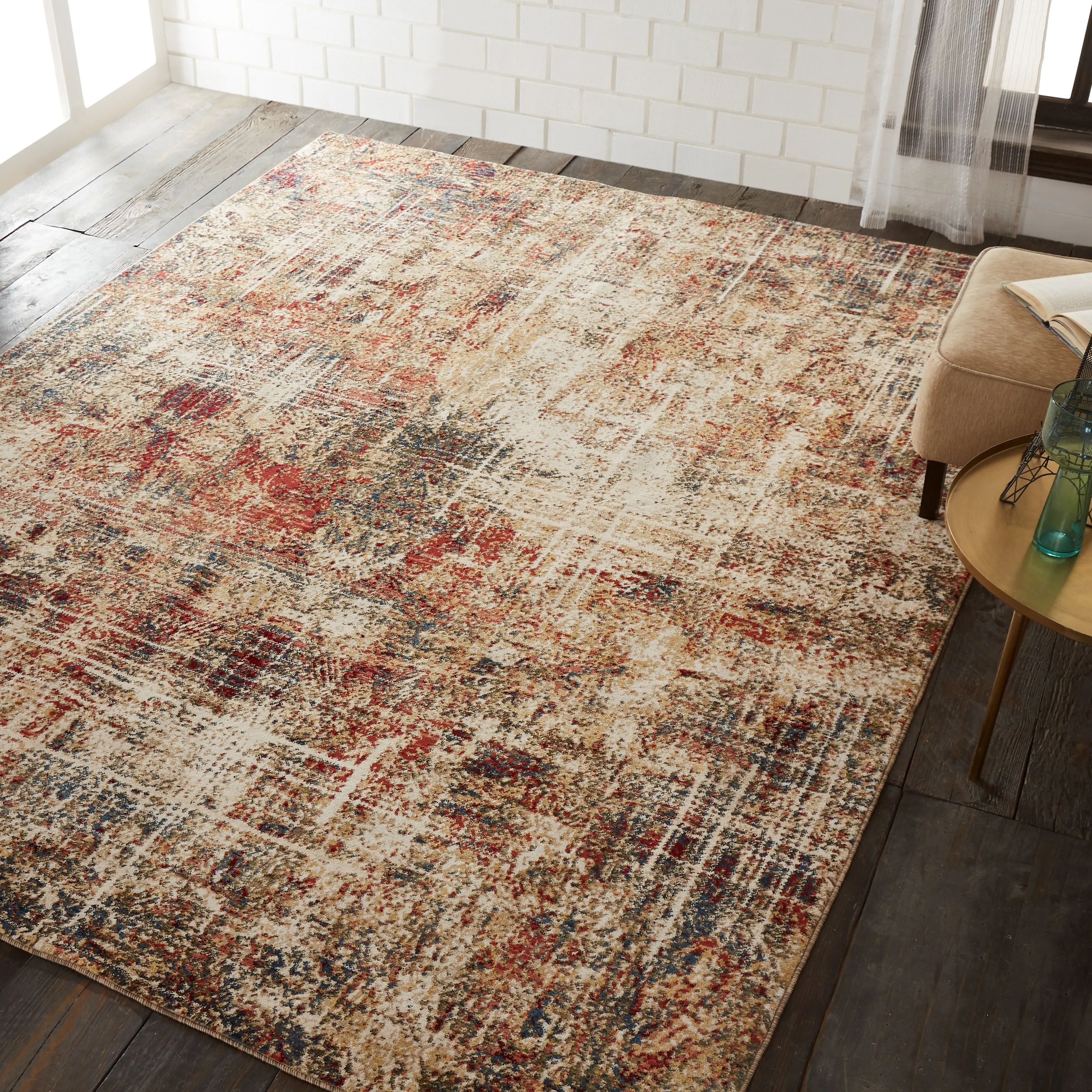 Porch & Den Delta Distressed Ivory / Crimson Abstract Area Rug