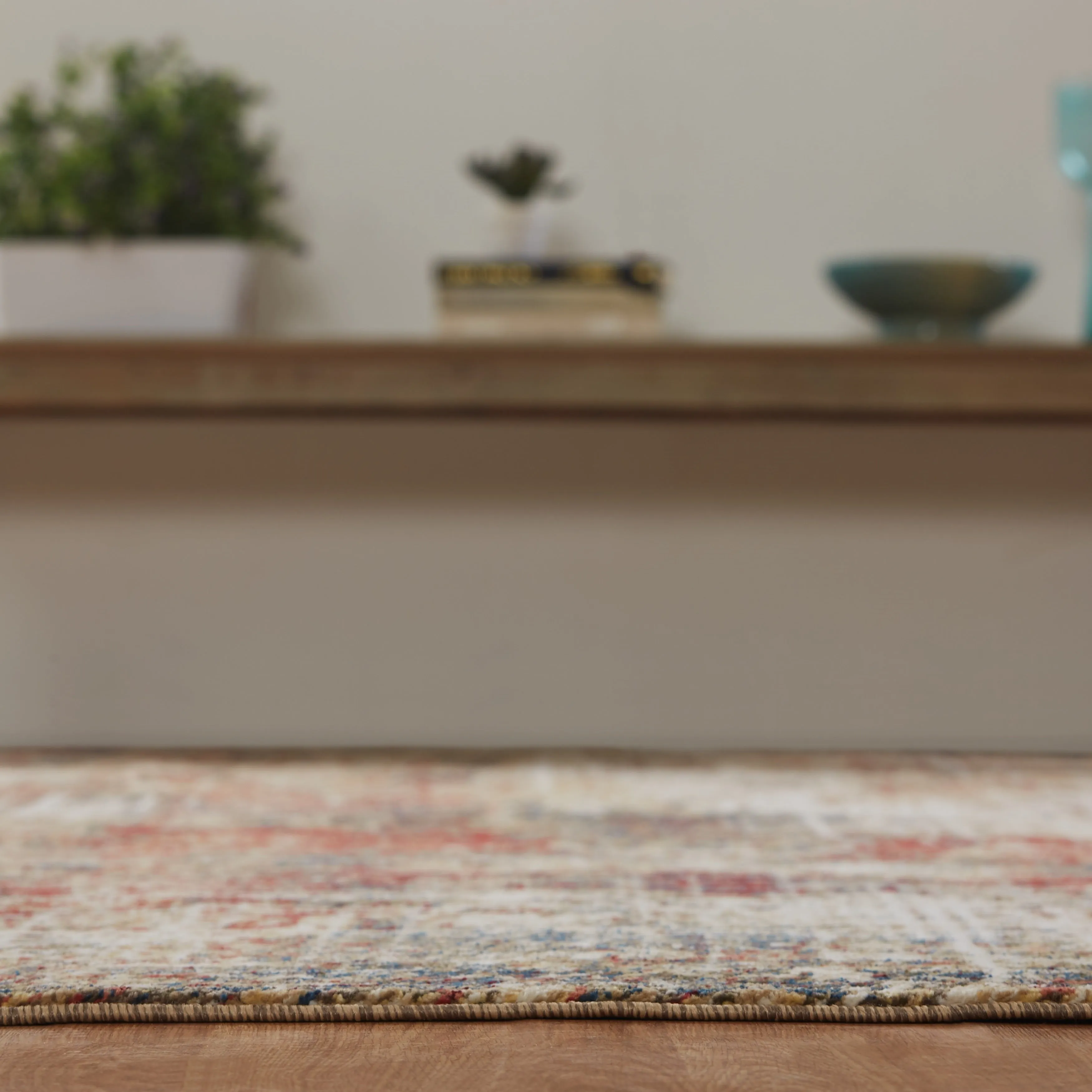 Porch & Den Delta Distressed Ivory / Crimson Abstract Area Rug