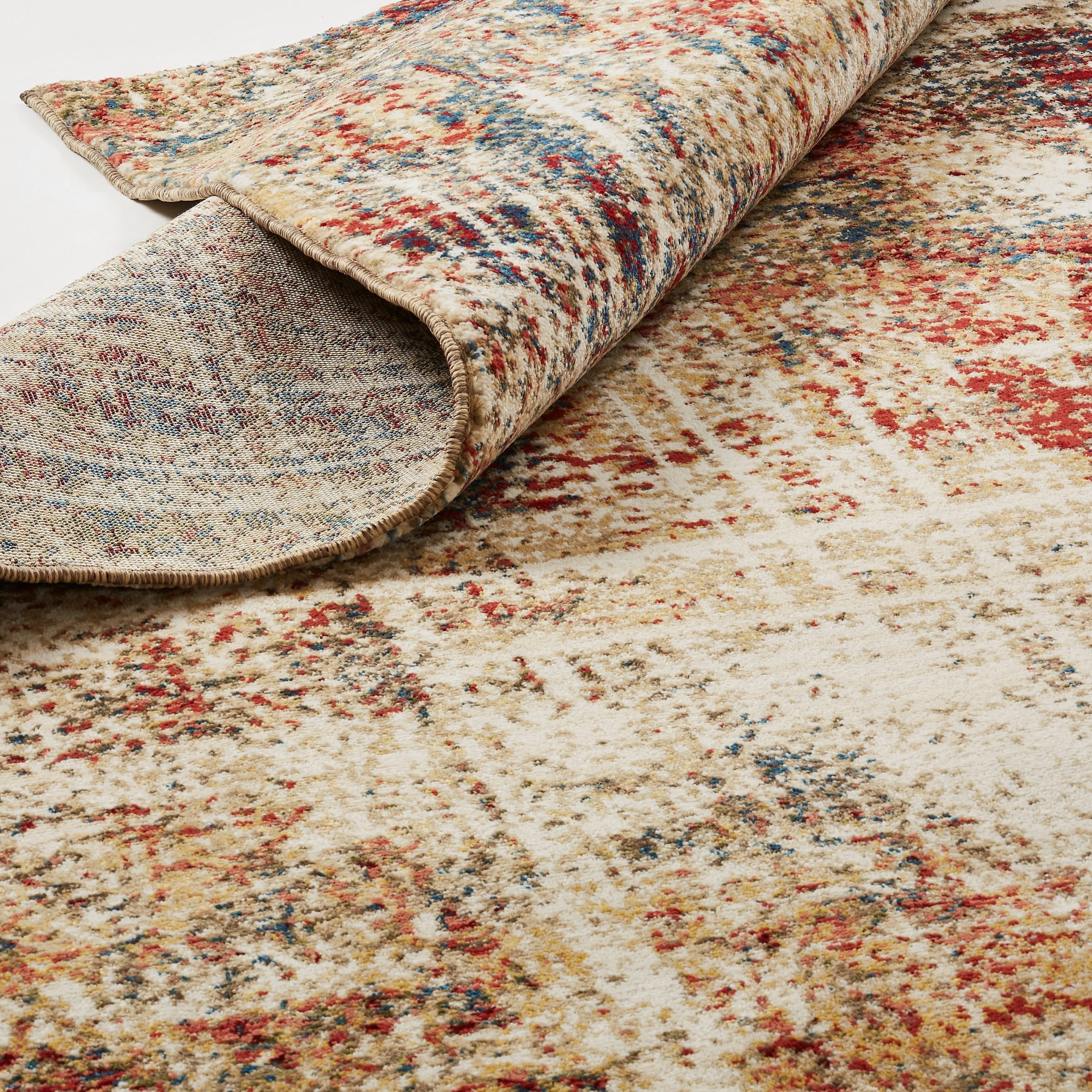 Porch & Den Delta Distressed Ivory / Crimson Abstract Area Rug