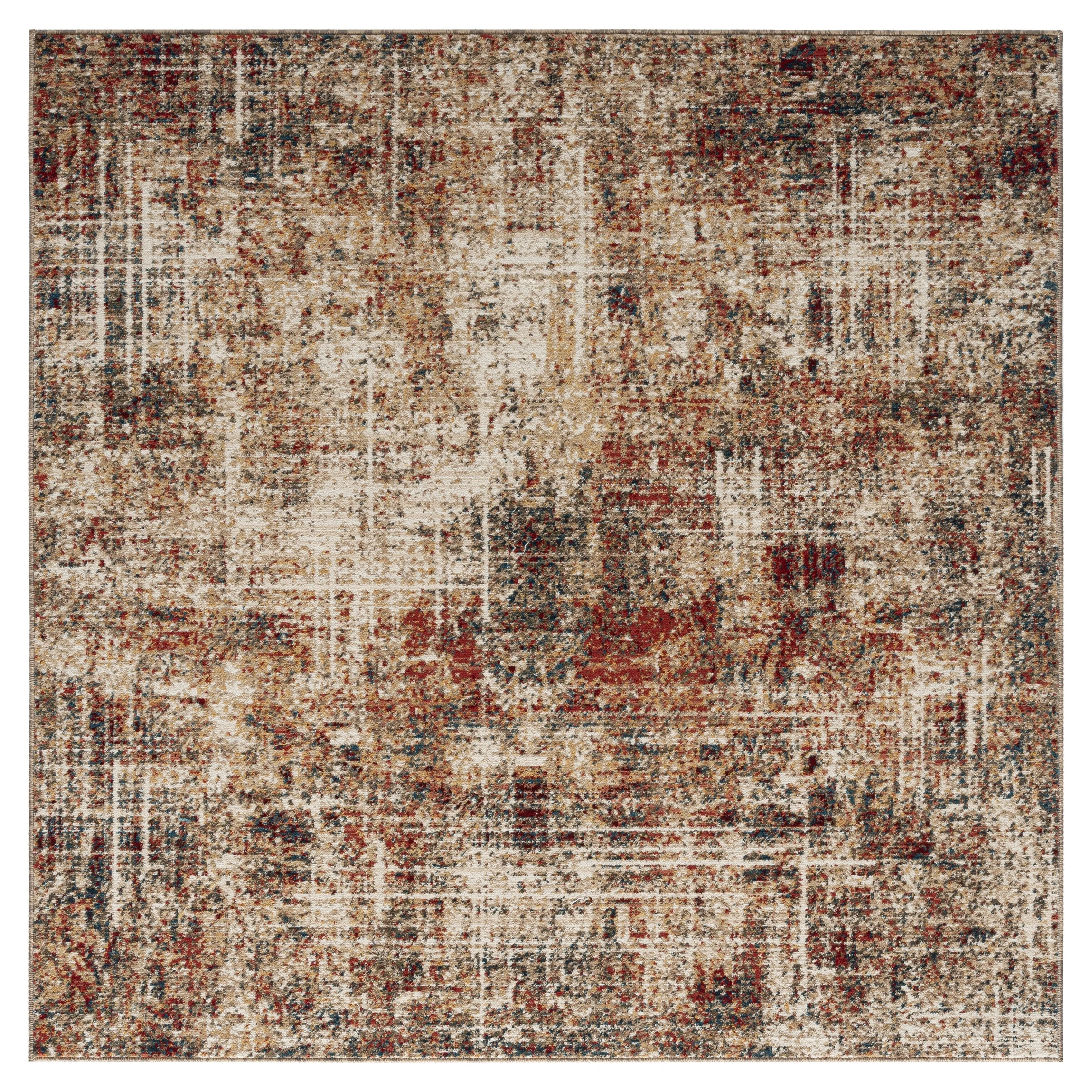 Porch & Den Delta Distressed Ivory / Crimson Abstract Area Rug