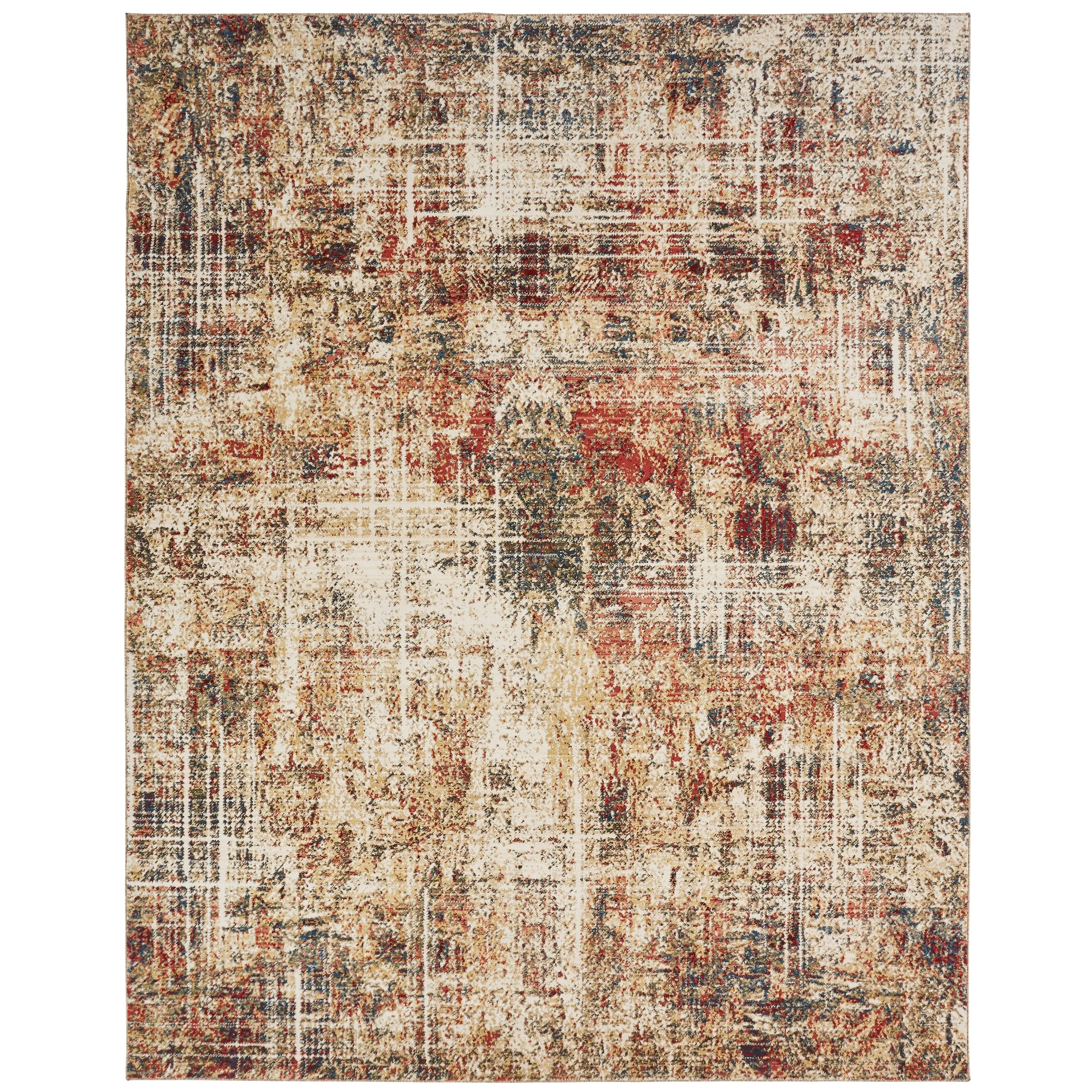 Porch & Den Delta Distressed Ivory / Crimson Abstract Area Rug