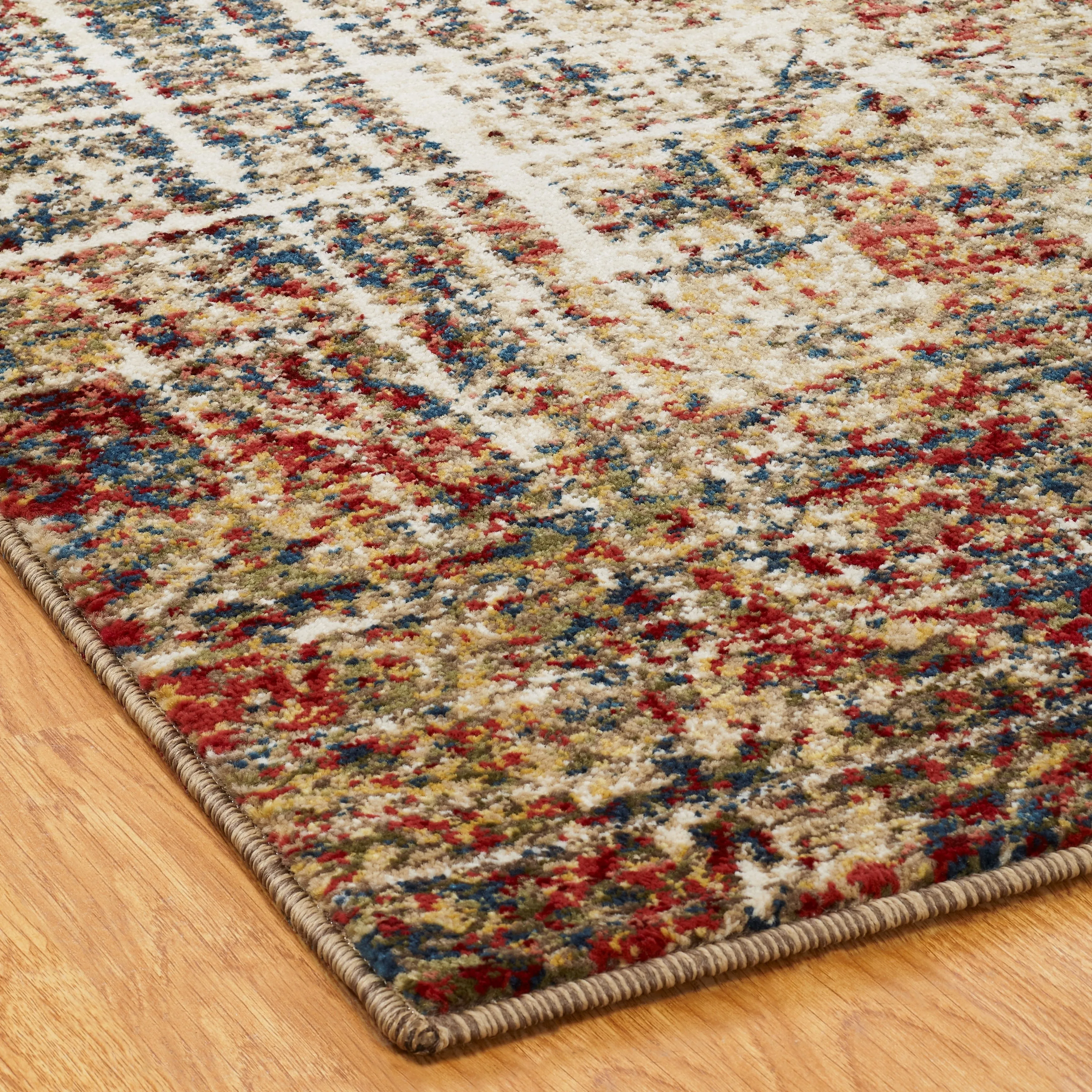 Porch & Den Delta Distressed Ivory / Crimson Abstract Area Rug