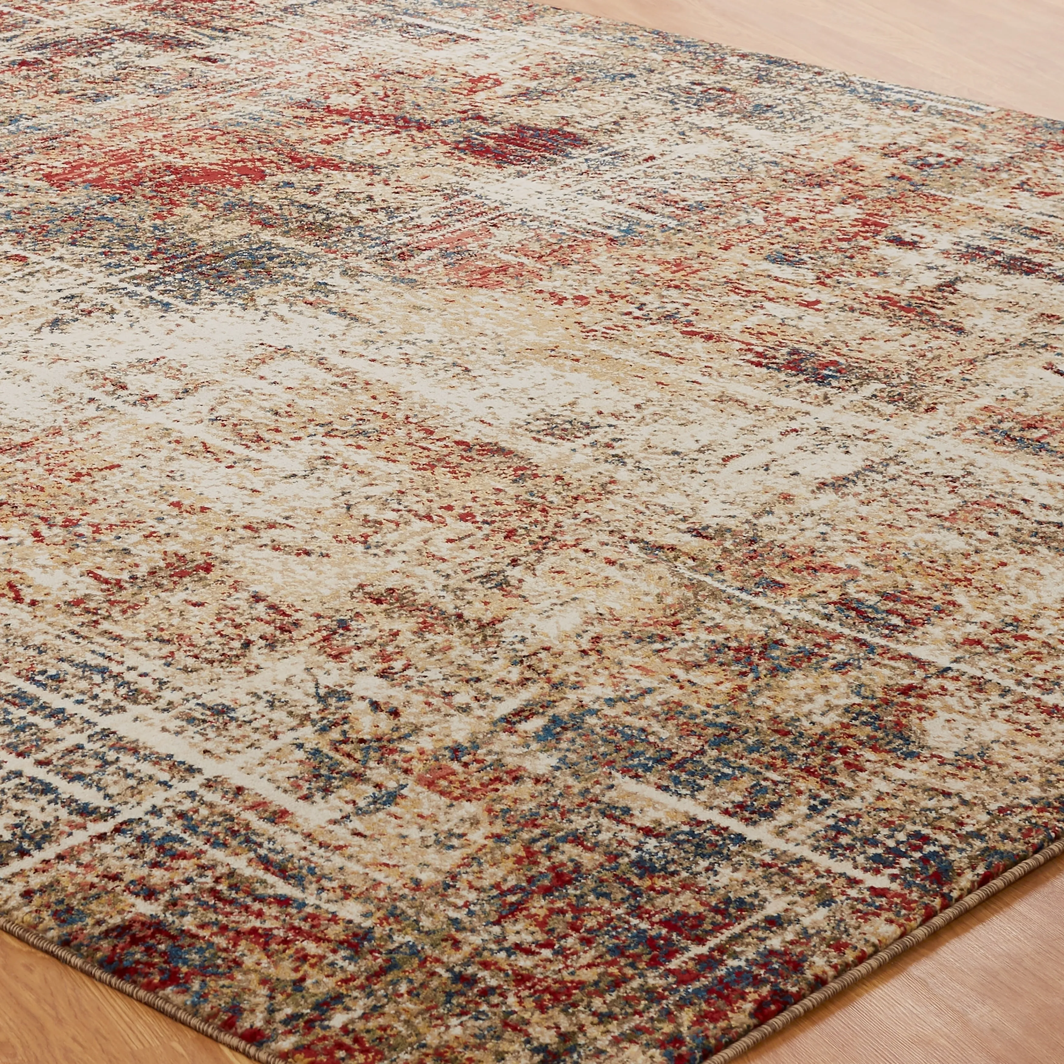 Porch & Den Delta Distressed Ivory / Crimson Abstract Area Rug