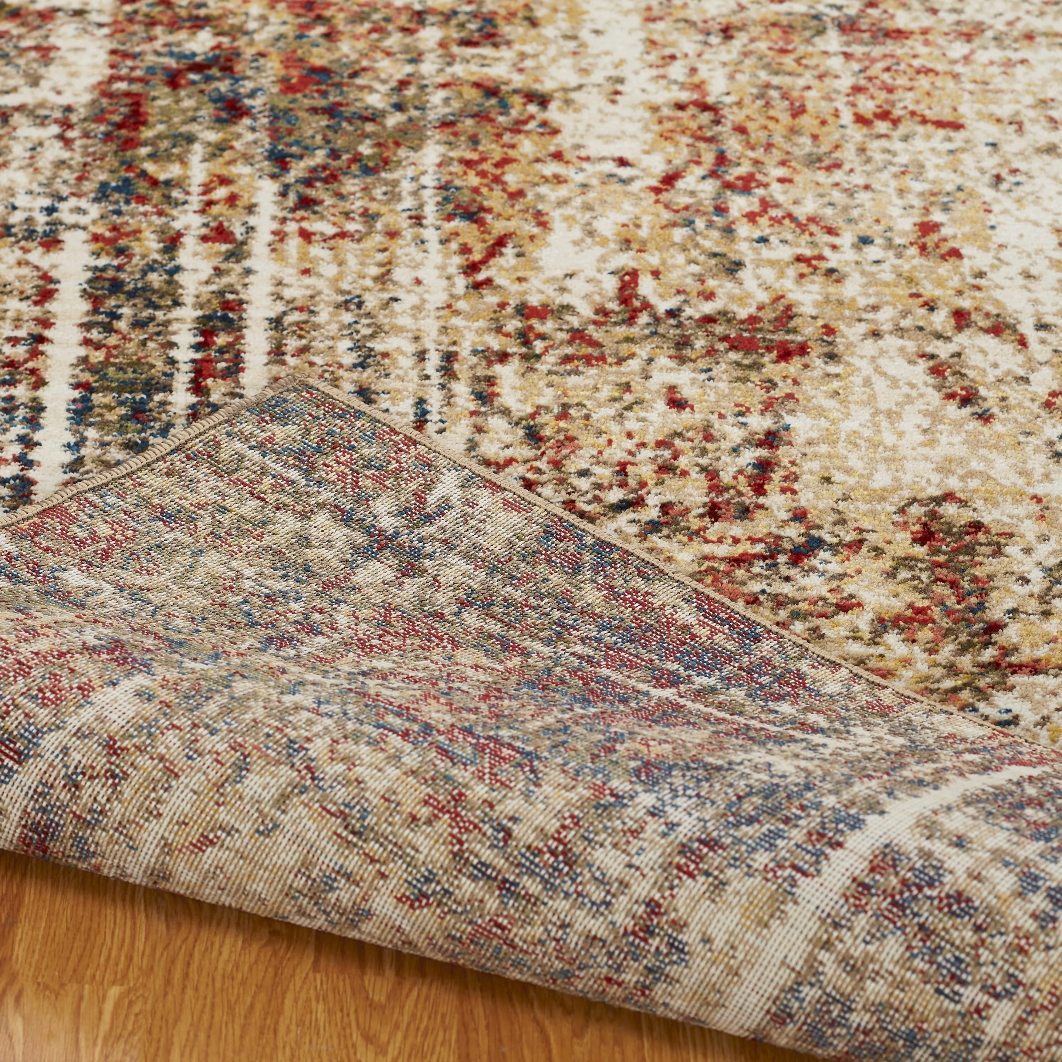 Porch & Den Delta Distressed Ivory / Crimson Abstract Area Rug