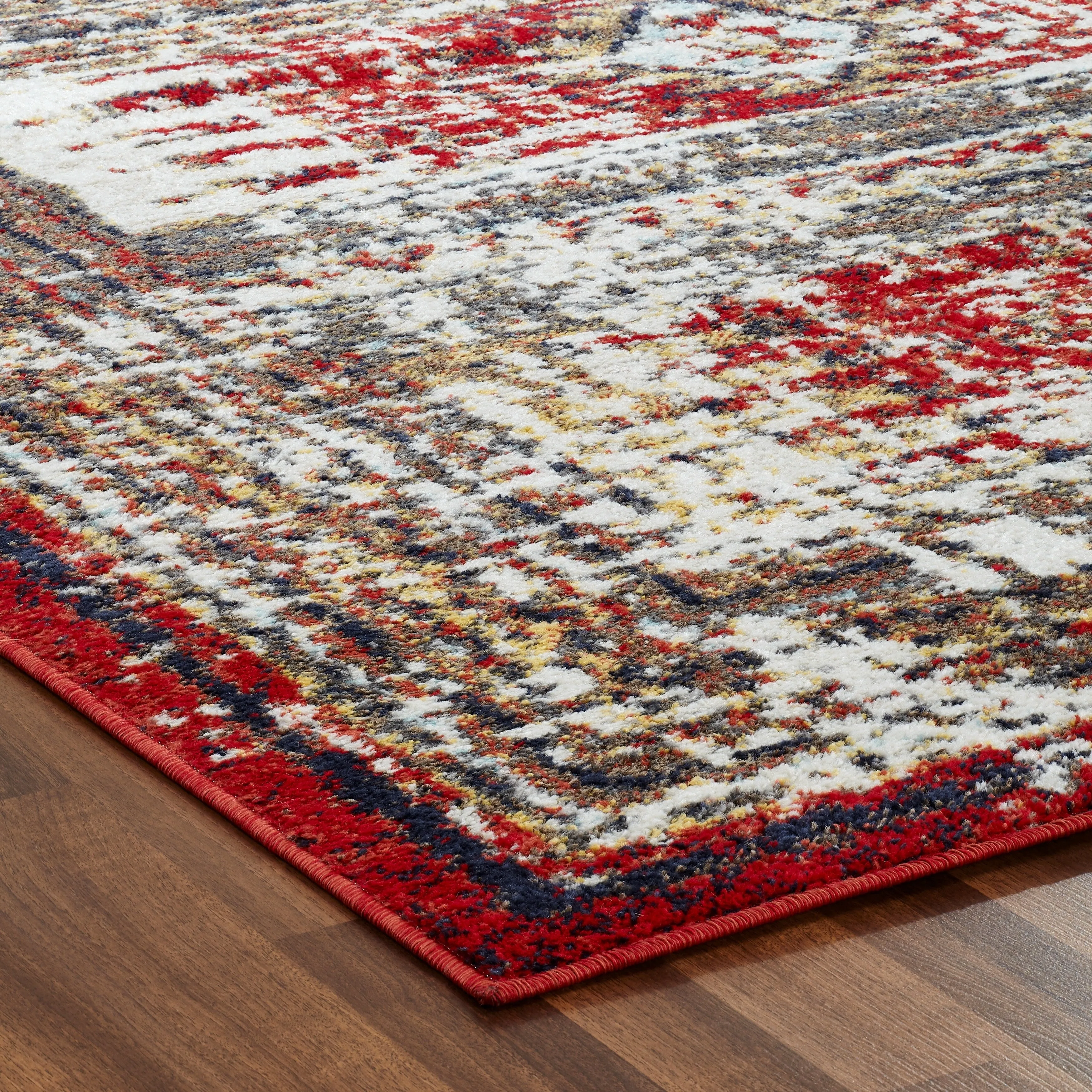 Porch & Den Quinault Distressed Red Stripe and Diamond Area Rug