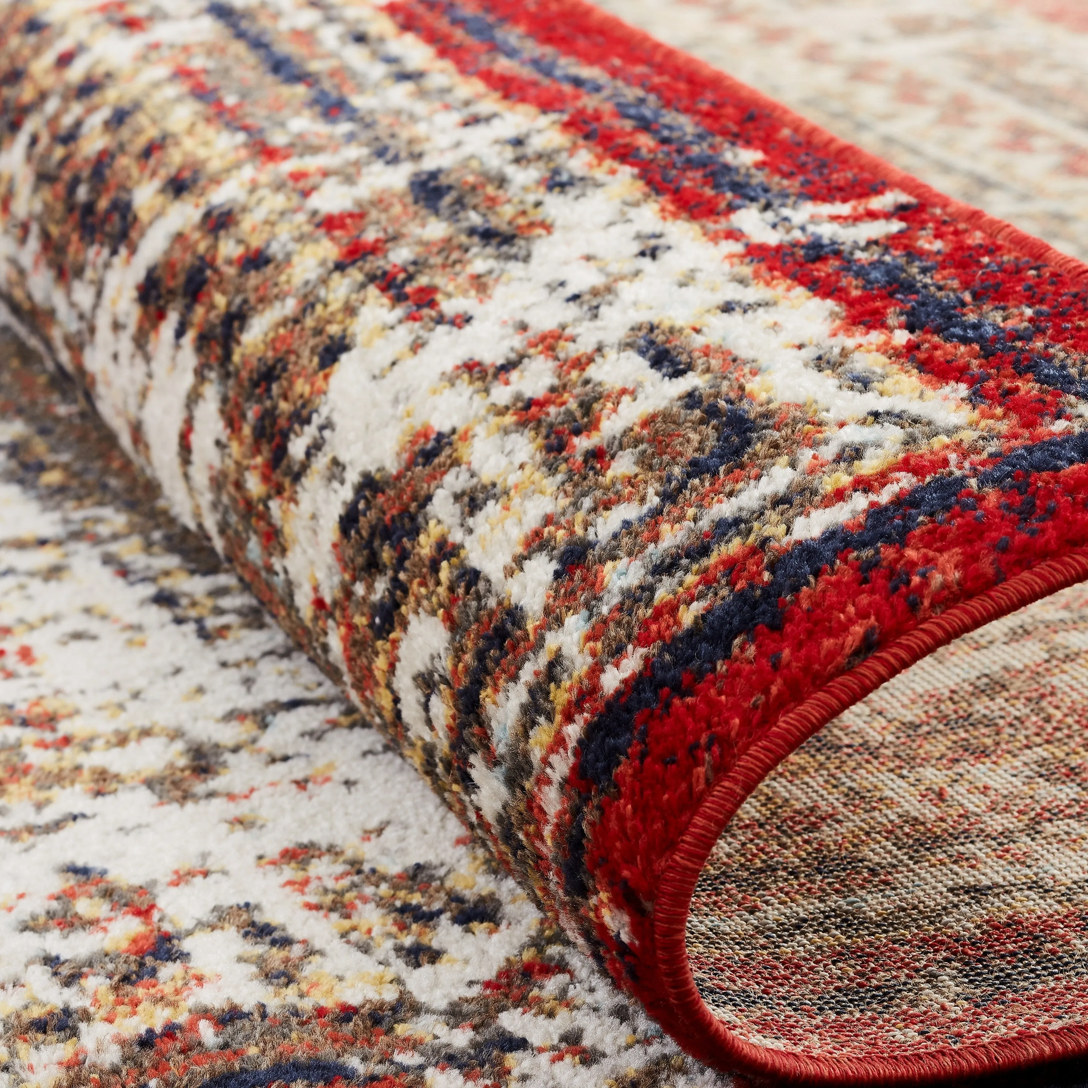 Porch & Den Quinault Distressed Red Stripe and Diamond Area Rug