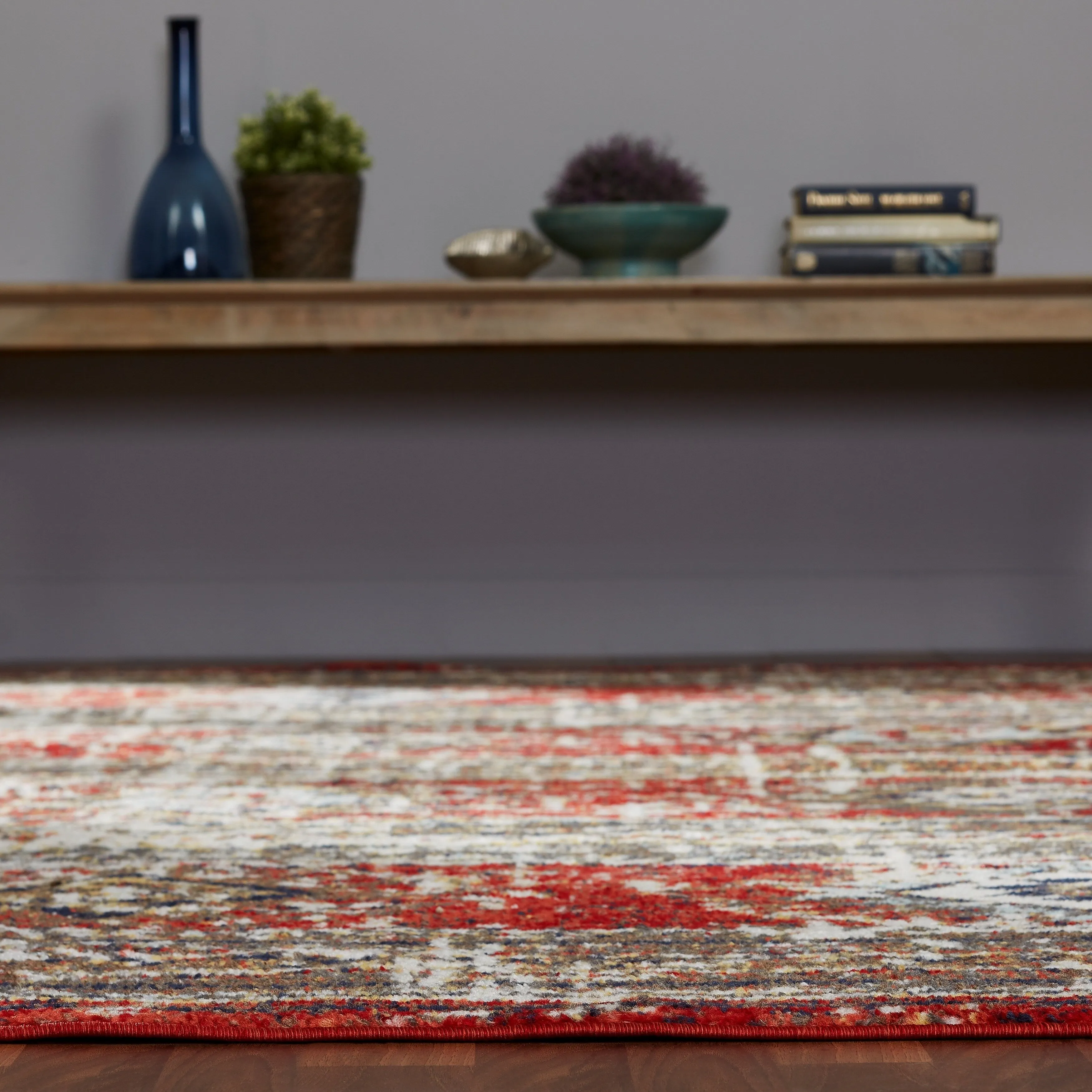 Porch & Den Quinault Distressed Red Stripe and Diamond Area Rug