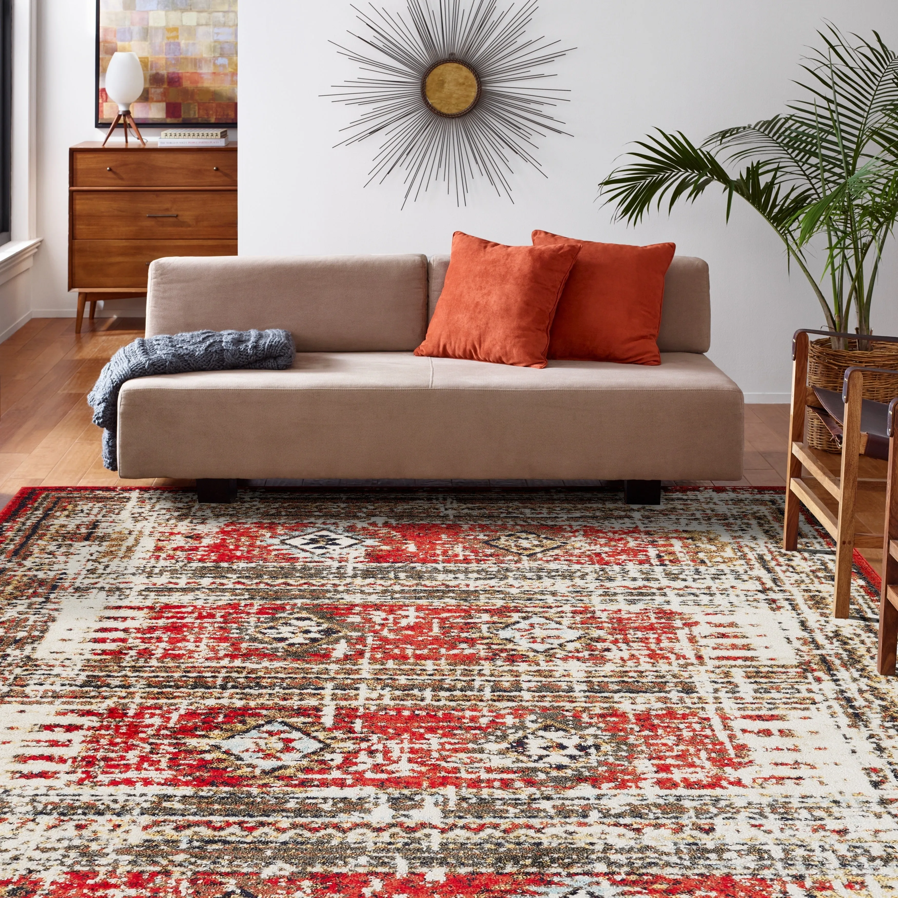 Porch & Den Quinault Distressed Red Stripe and Diamond Area Rug