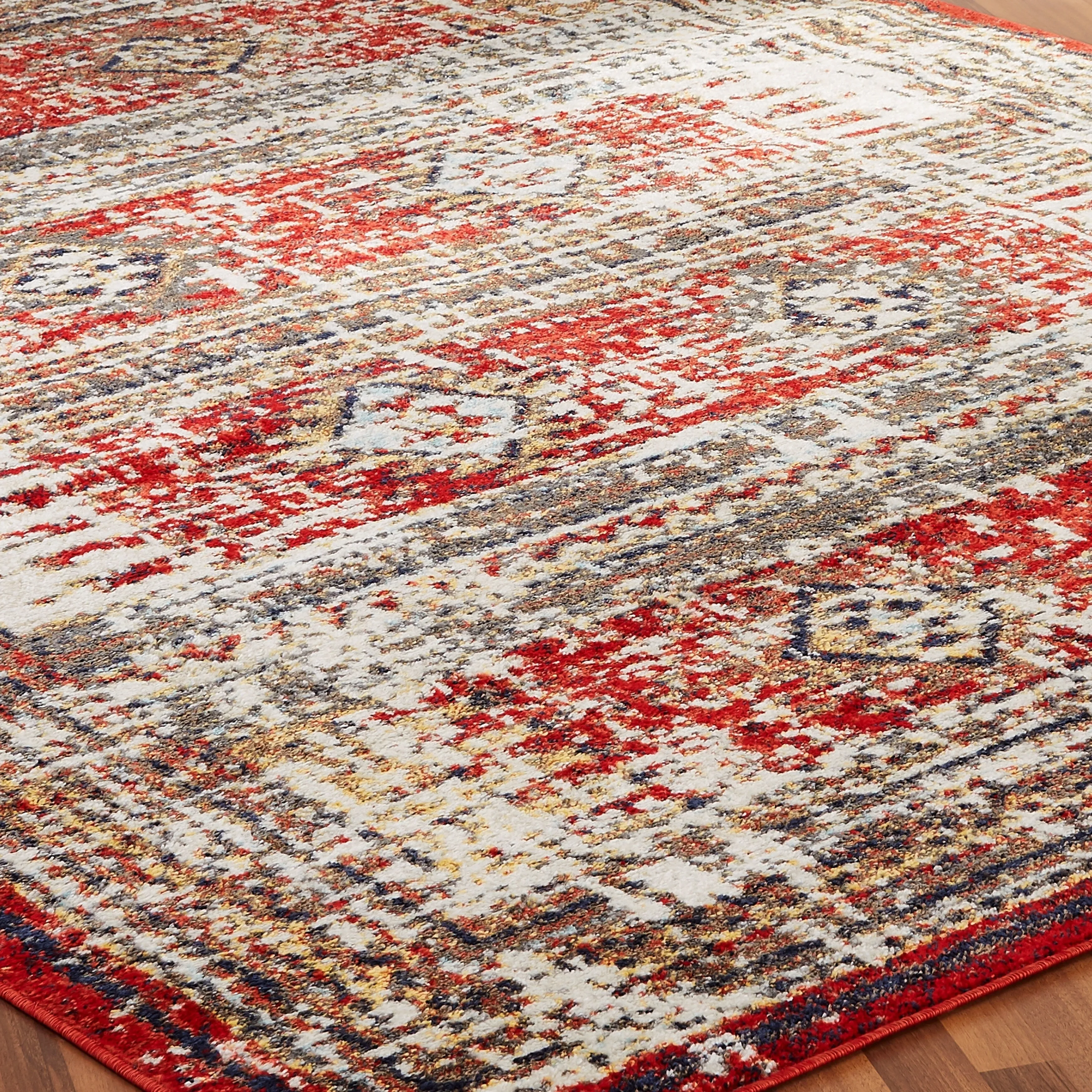 Porch & Den Quinault Distressed Red Stripe and Diamond Area Rug