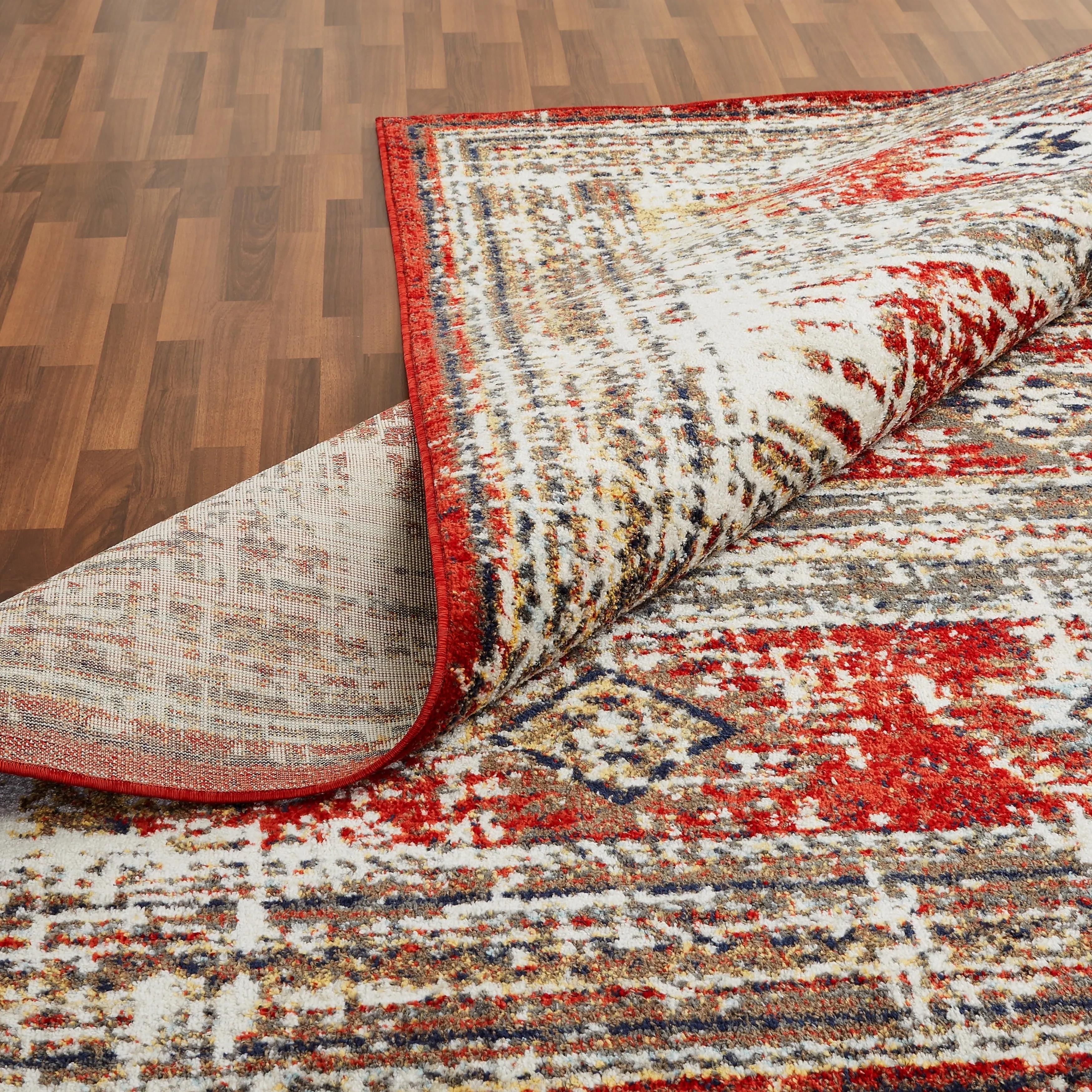 Porch & Den Quinault Distressed Red Stripe and Diamond Area Rug