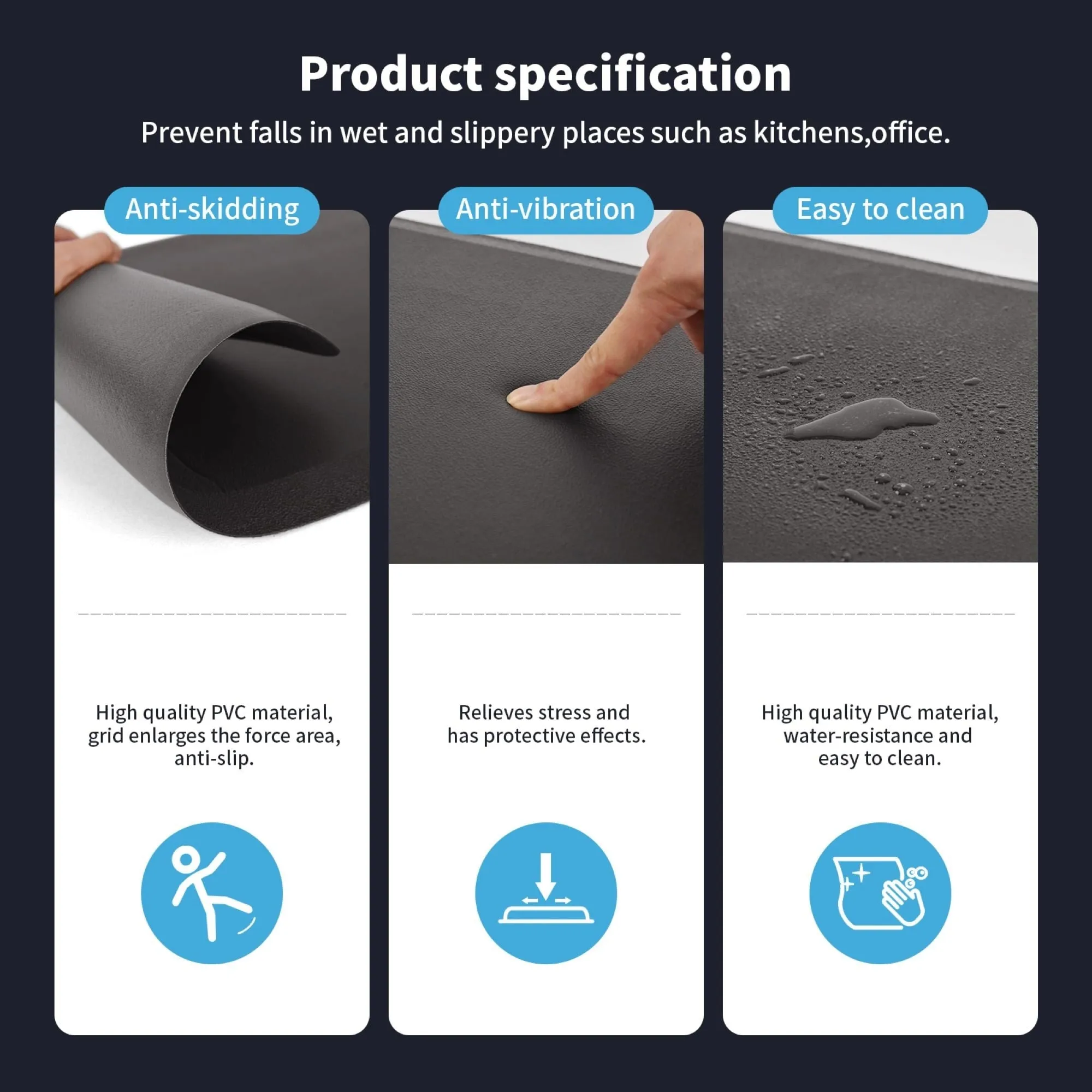 Premium Anti-Fatigue Comfort Mat. Thick. Non-Slip & All-Purpose Comfort - for Kitchen. Office Standing Desk